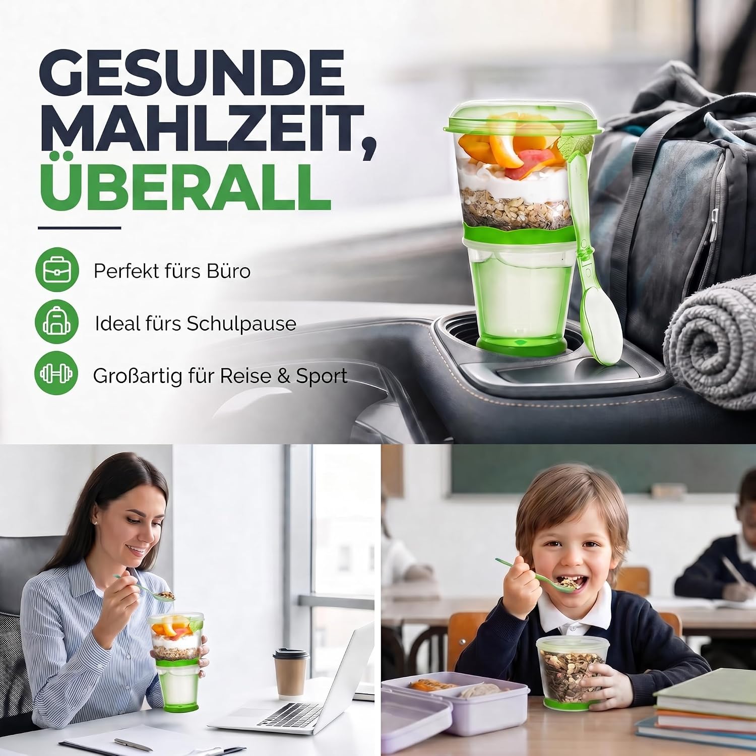 Müsli-to-Go Becher mit Löffel - Dein auslaufsicherer Snack-Begleiter