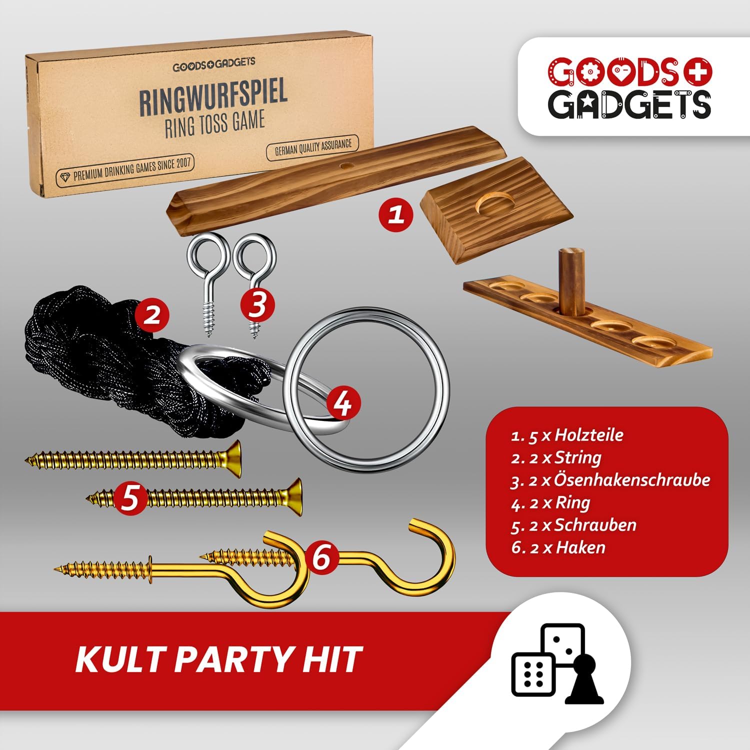 Ringwurf-Spiel Deluxe 2.0 aus Holz – Spannendes Party-Haken-Spiel