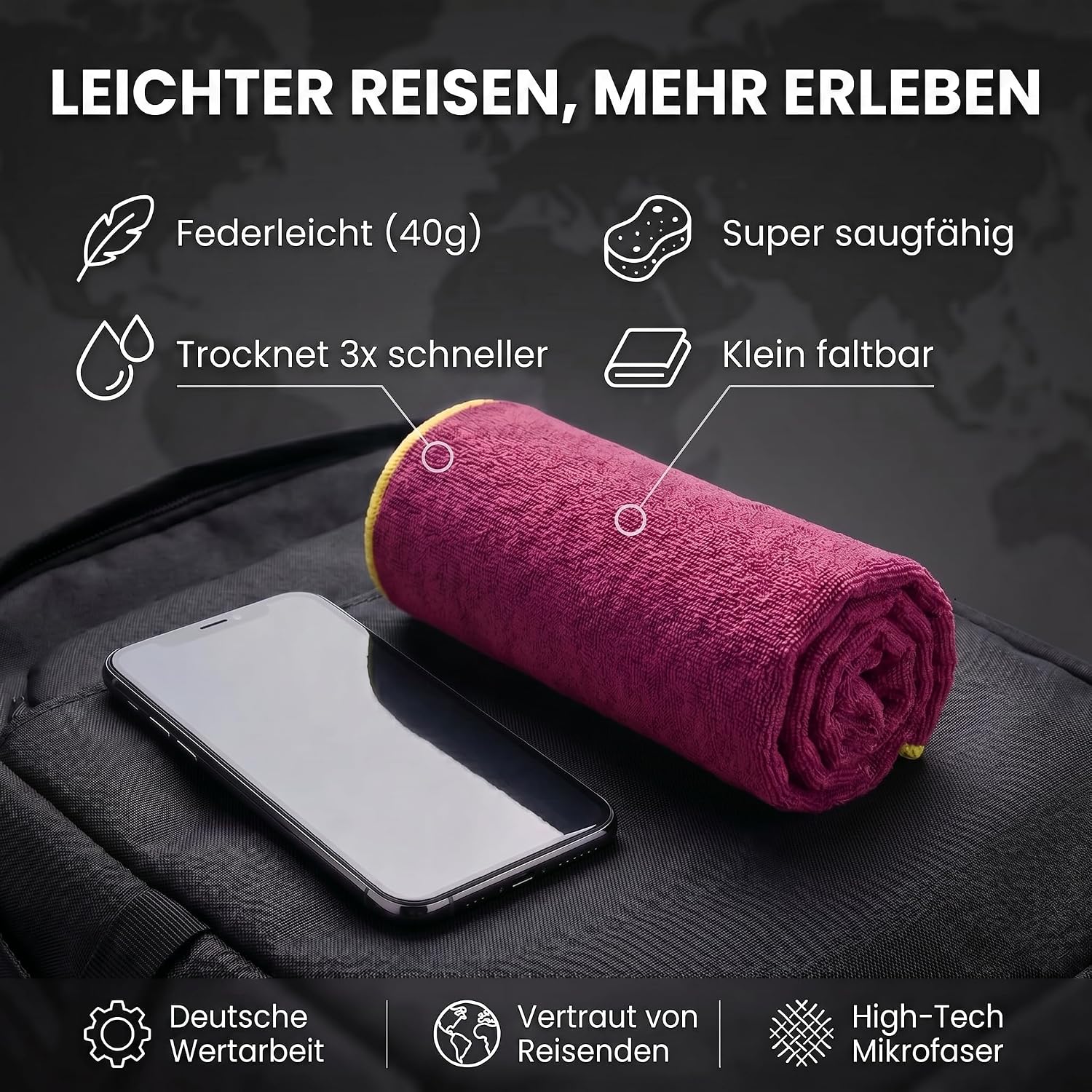 Mikrofaser-Reisehandtuch – Schnelltrocknend & Kompakt – 60x30 cm – Rot