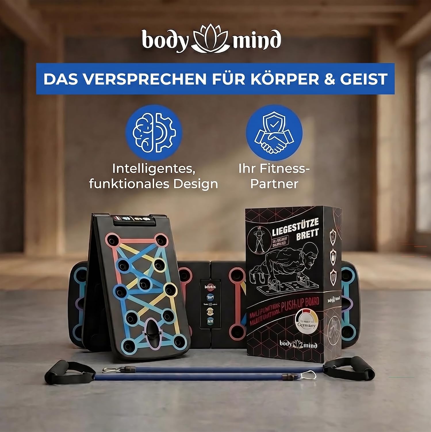 20in1 Liegestütze-Brett Elite - Faltbares Push-Up Board mit Bändern