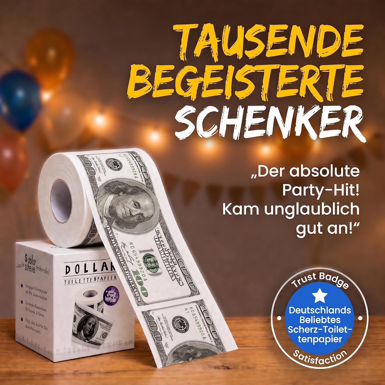 $100-Schein Klopapier – Lustiges Scherzartikel-Geschenk für Wichteln