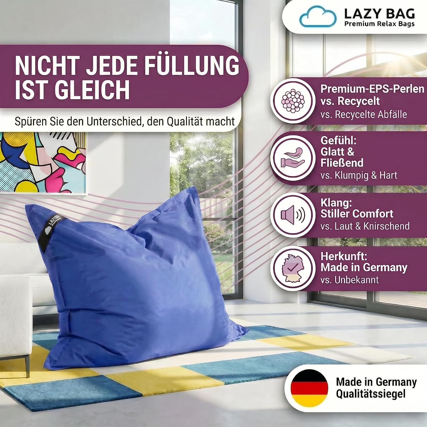 LazyBag Outdoor Sitzsack Junior – Wasserfestes Sitzkissen für Kinder