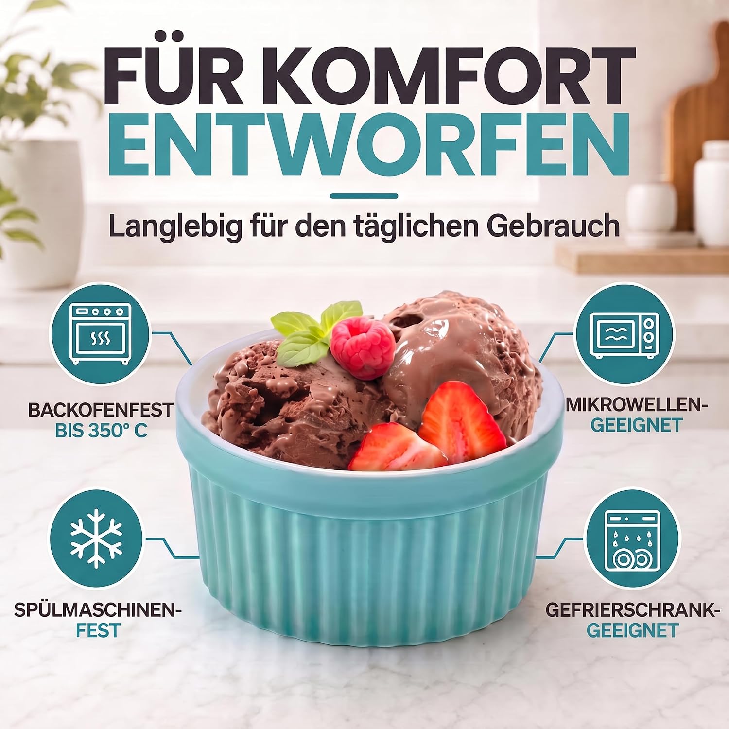 8er Set Dessertschalen & Creme-Brulée-Förmchen aus Keramik Weiß