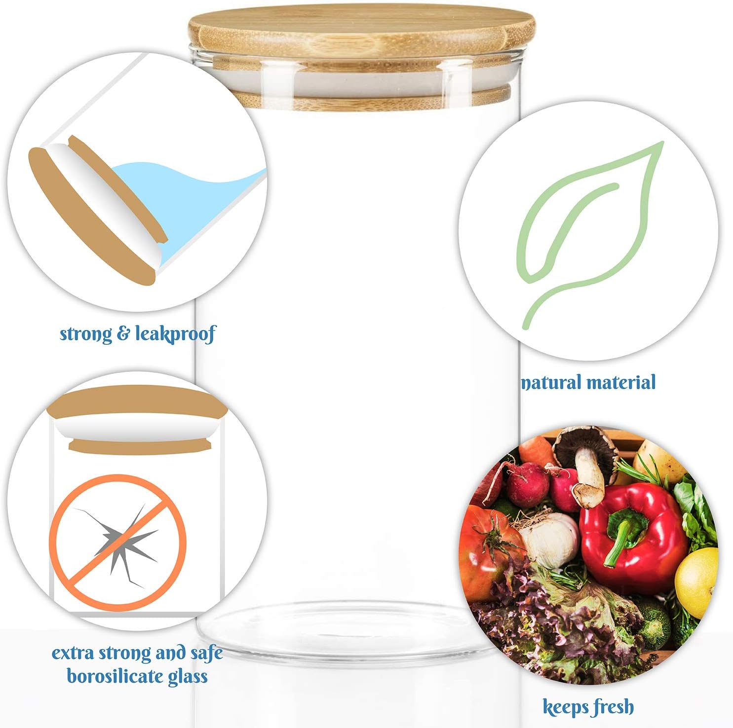 Dimono Vorratsglas aus Borosilikatglas mit Bambus-Deckel (0,5L)