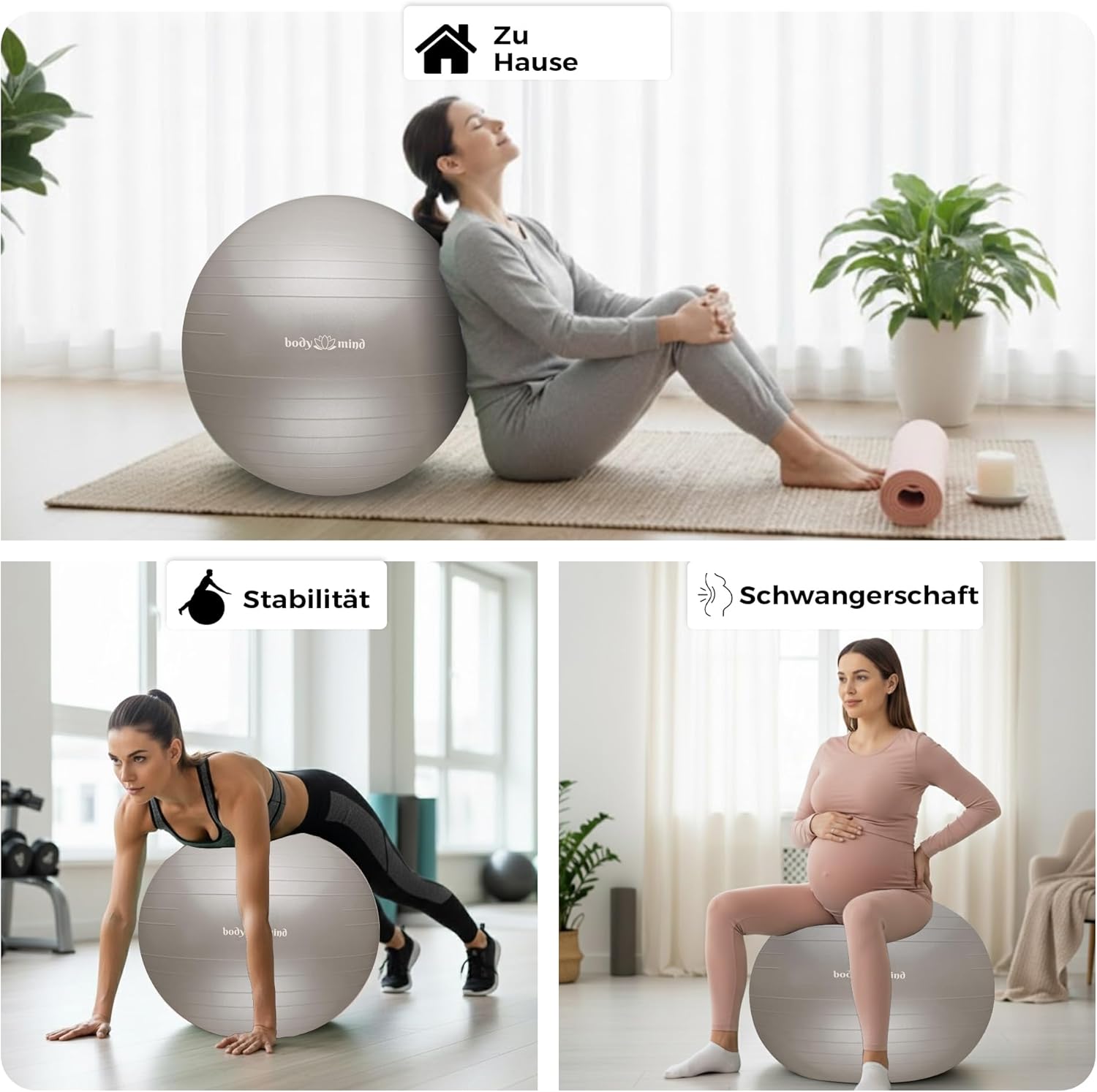 Body & Mind Gymnastikball mit Pumpe - Anti-Burst Pilates & Sitzball