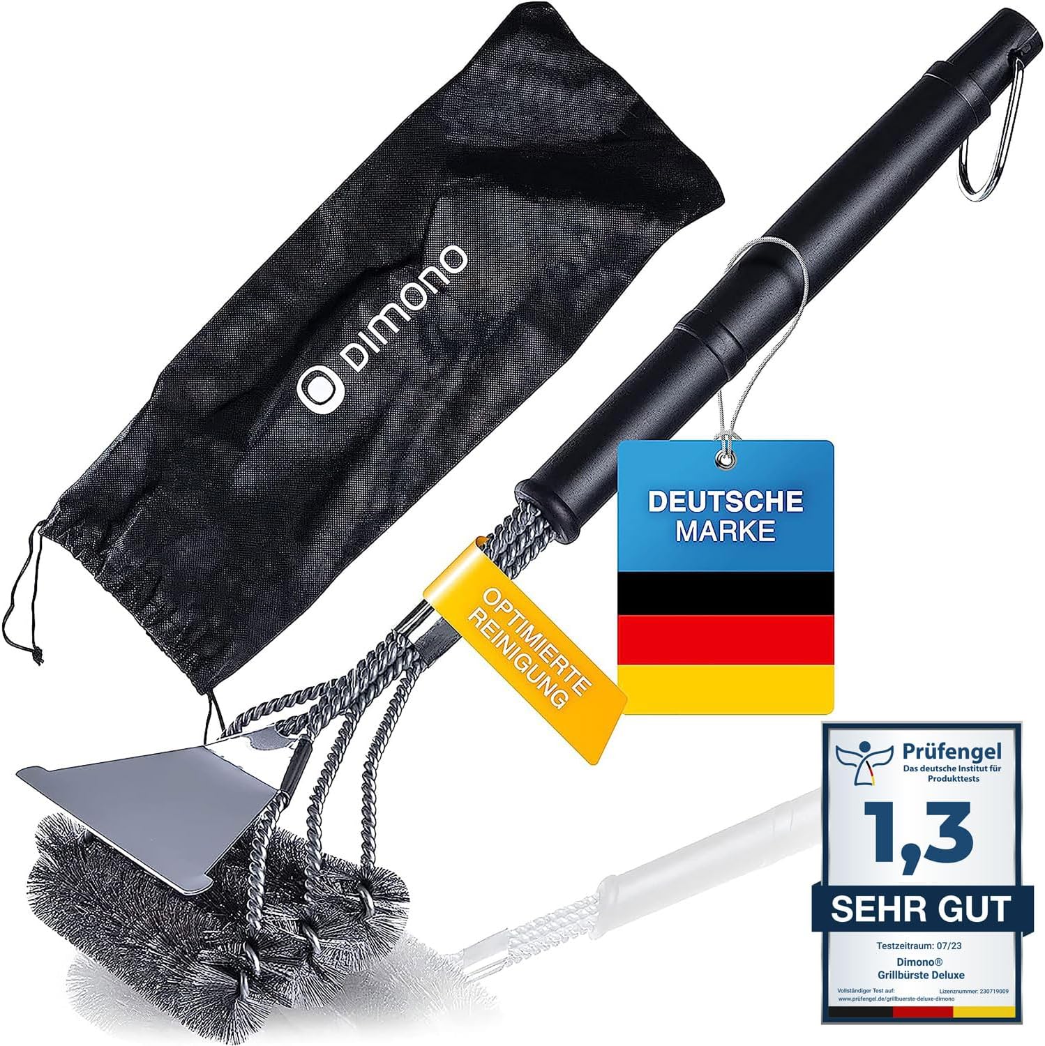 3in1 Edelstahl Grillbürste – 45 cm Reiniger mit Schaber
