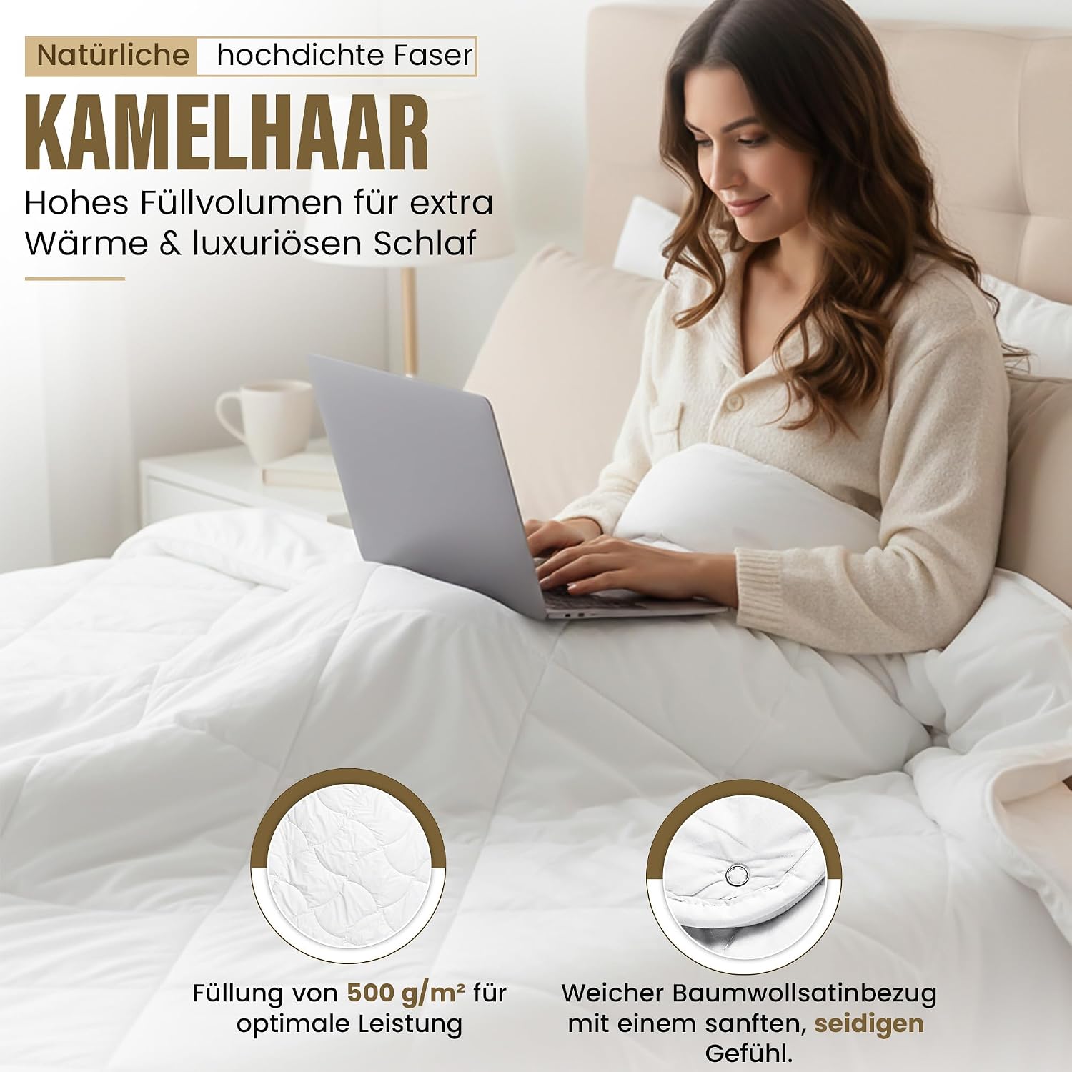 Hochwertige Kamelhaar-Ganzjahresdecke – Temperaturregulierend & weich
