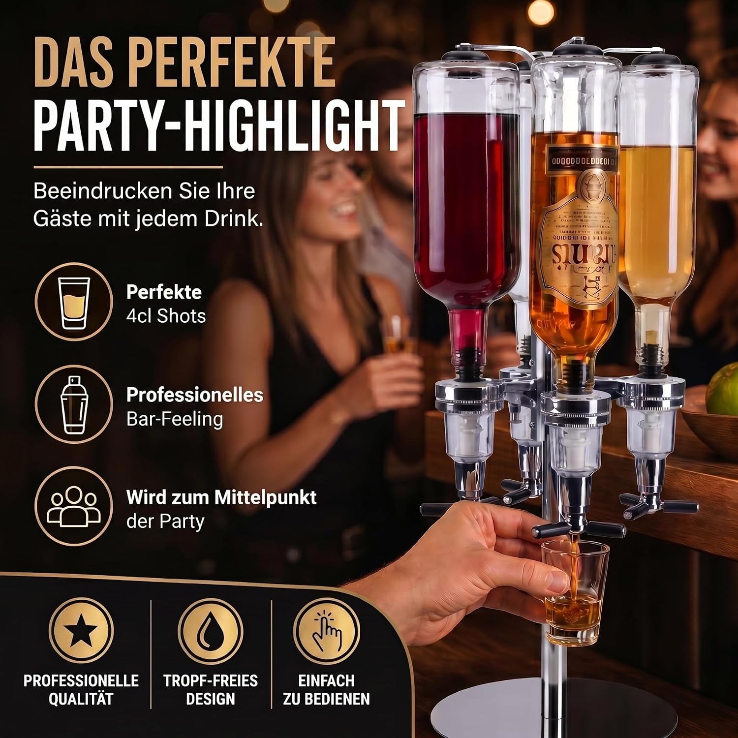 4-fach Wand-Spirituosenspender - Hochwertiger Bar-Butler & Portionierer
