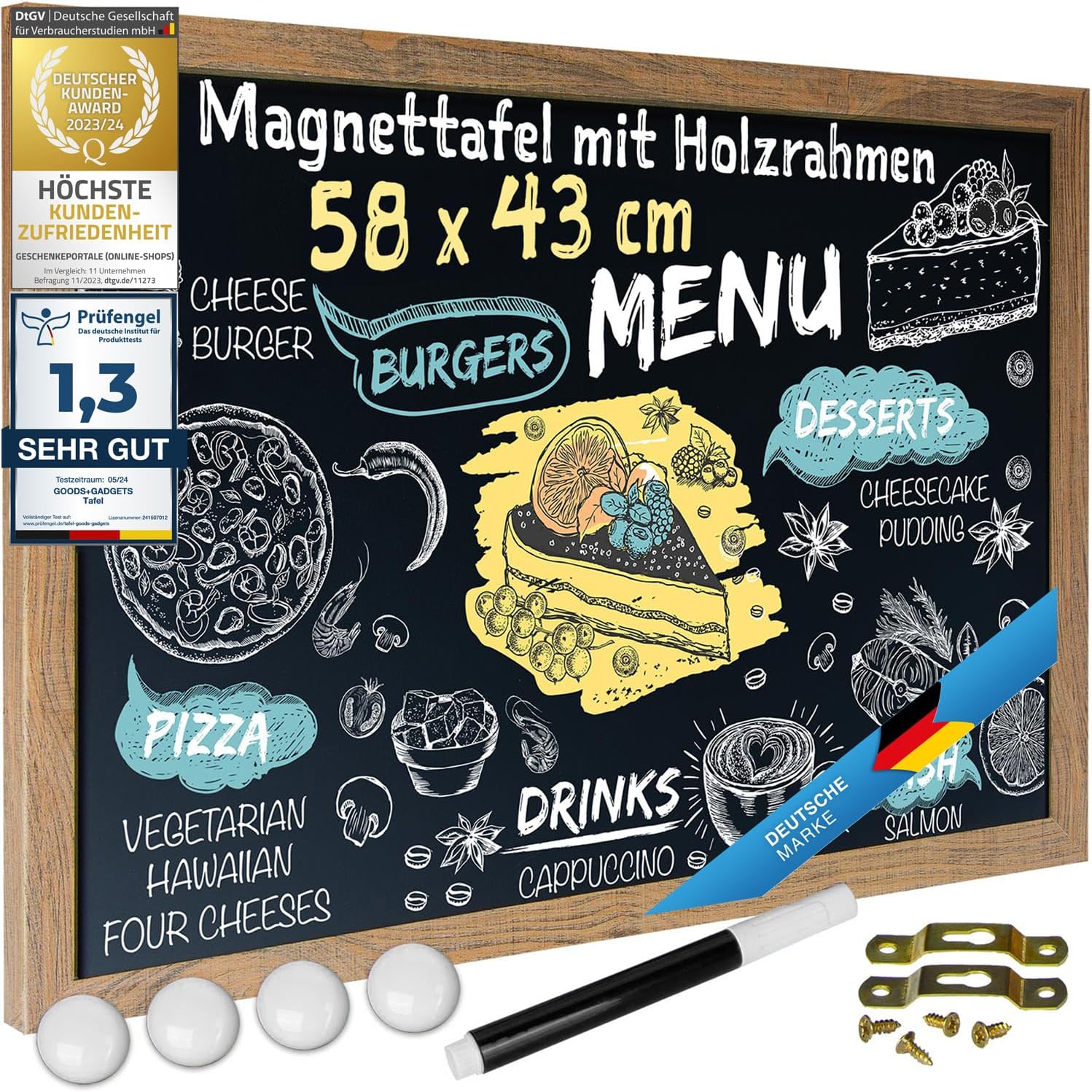 Magnetische Kreidetafel mit Holzrahmen – 26 x 35 cm – Wandtafel