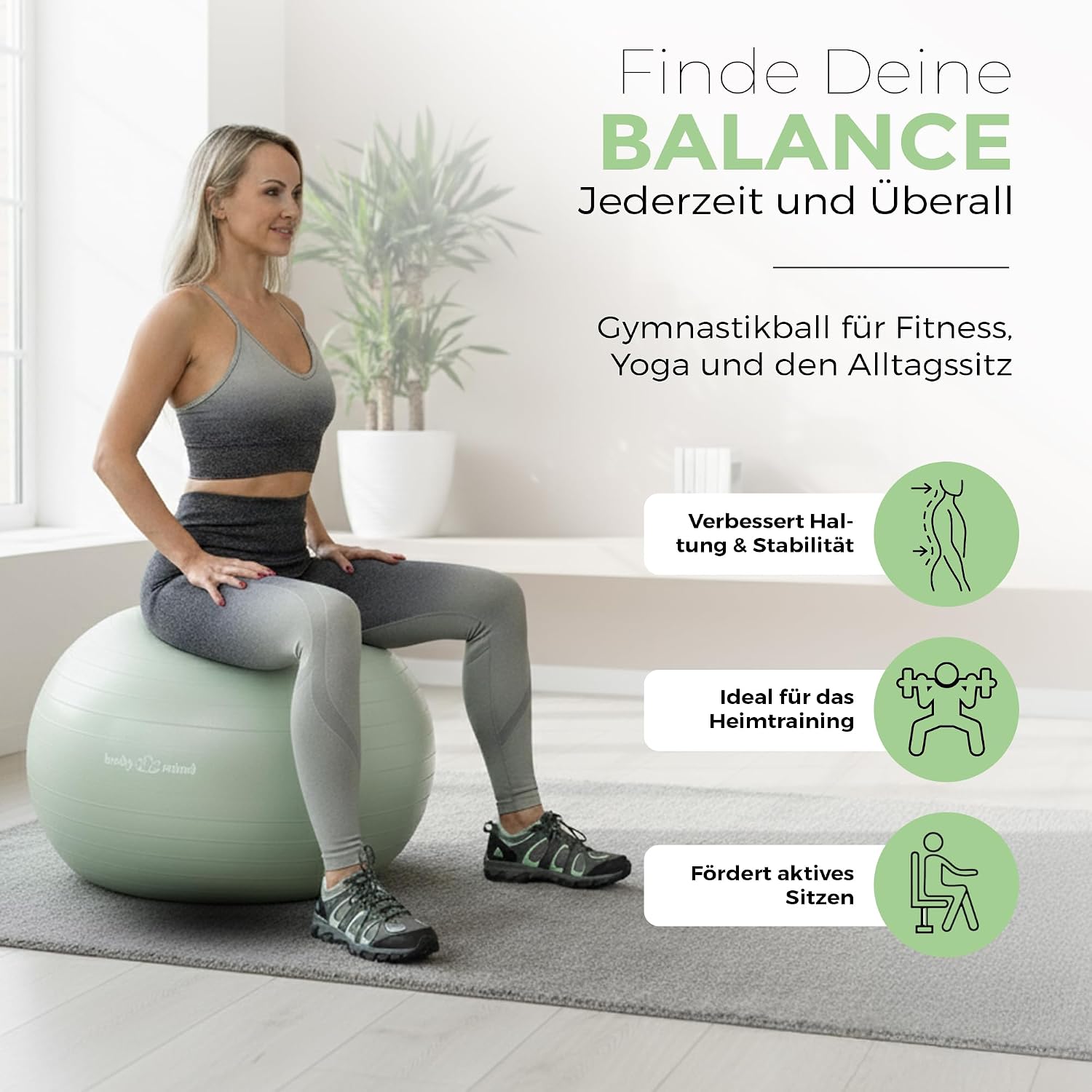 Body & Mind Gymnastikball mit Pumpe - Anti-Burst Pilates & Sitzball