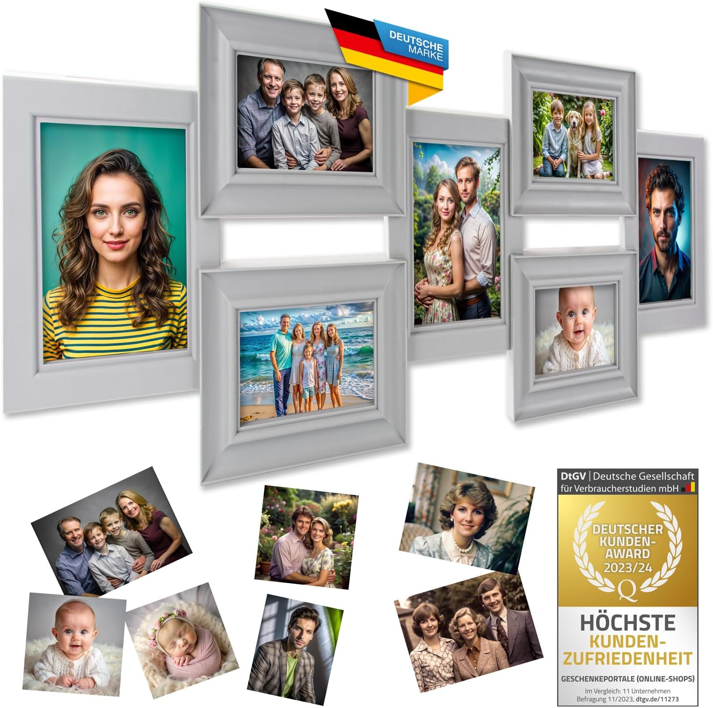 Bilderrahmen-Collage Grau – Wand-Galerierahmen für 7 Fotos