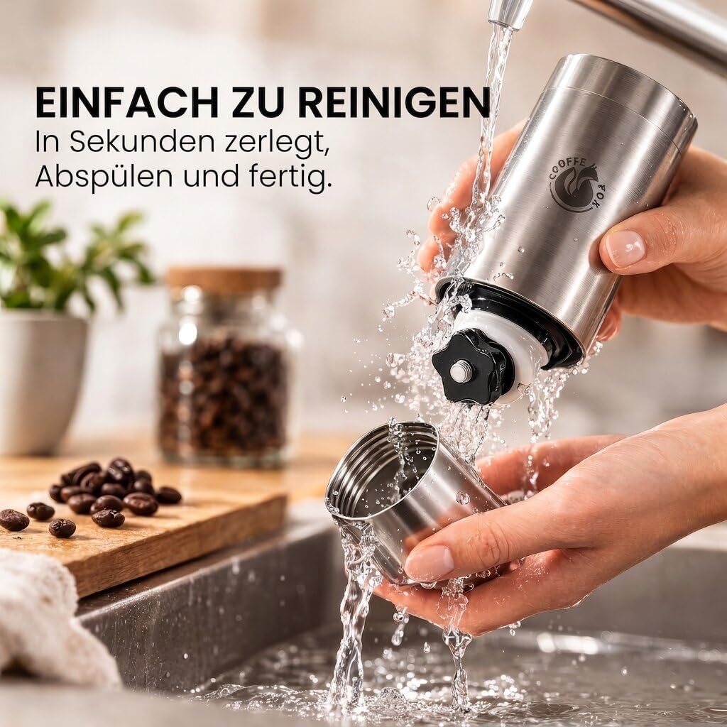 Manuelle Edelstahl-Kaffeemühle – Stufenloses Keramik-Mahlwerk