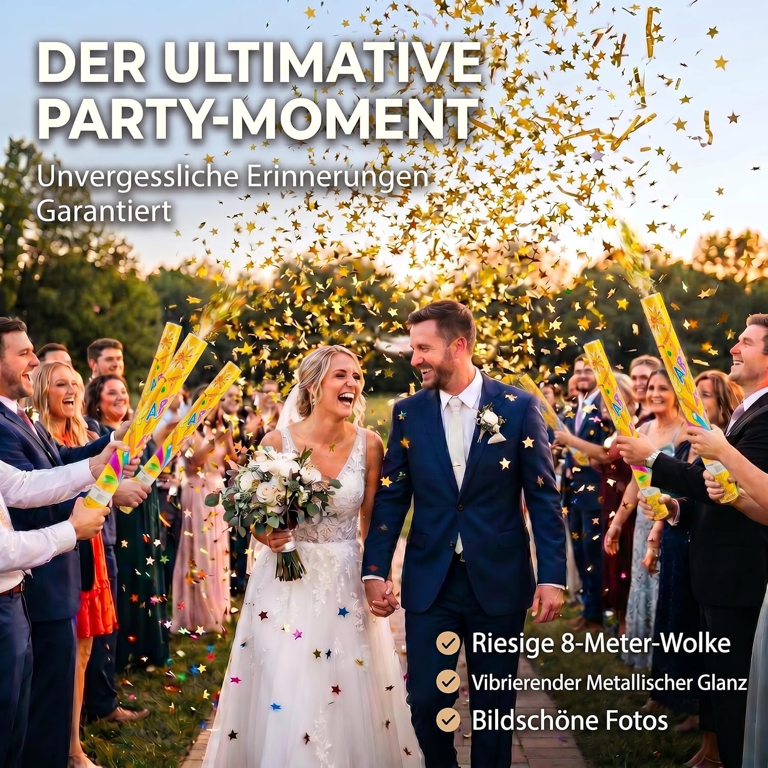 Konfettikanone XXL 60cm Gold Metallic - Party-Shooter für Events
