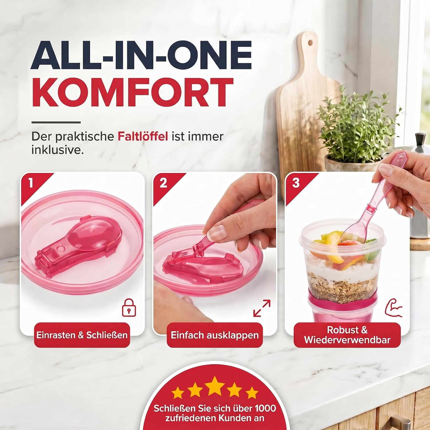 Müsli-to-Go Becher mit Löffel - Dein auslaufsicherer Snack-Begleiter