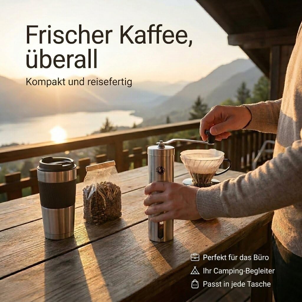 Manuelle Edelstahl-Kaffeemühle – Stufenloses Keramik-Mahlwerk