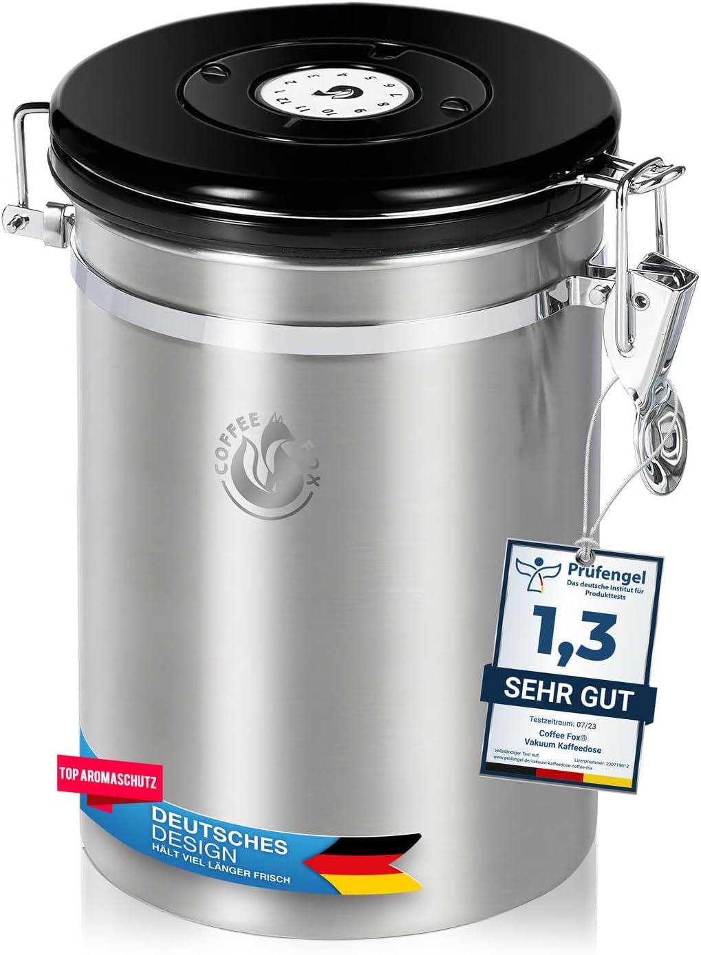 Kaffeedose Edelstahl 900ml - Luftdichter Vakuum-Kaffeebehälter