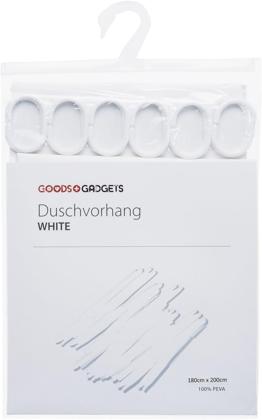 Duschvorhang 180x200 cm - Weißer Anti-Schimmel PEVA Badvorhang