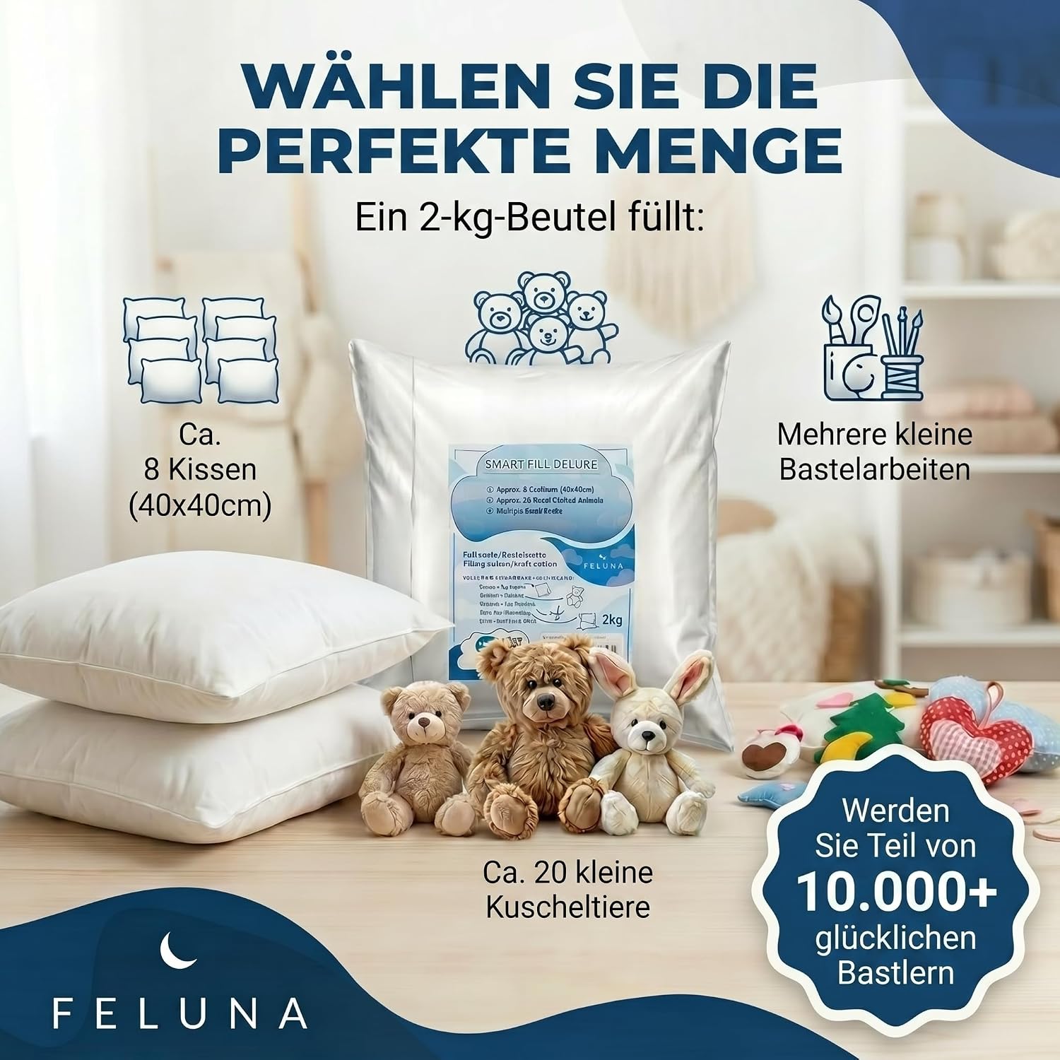 Premium Füllwatte 100% Öko-Tex Polyester für Kissen & Basteln