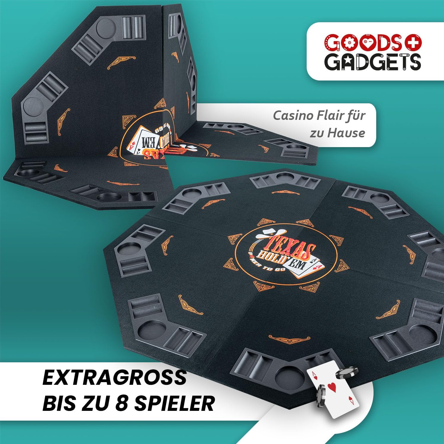 Faltbare Pokertisch-Auflage 120x120 cm - Pokerauflage für 8 Spieler