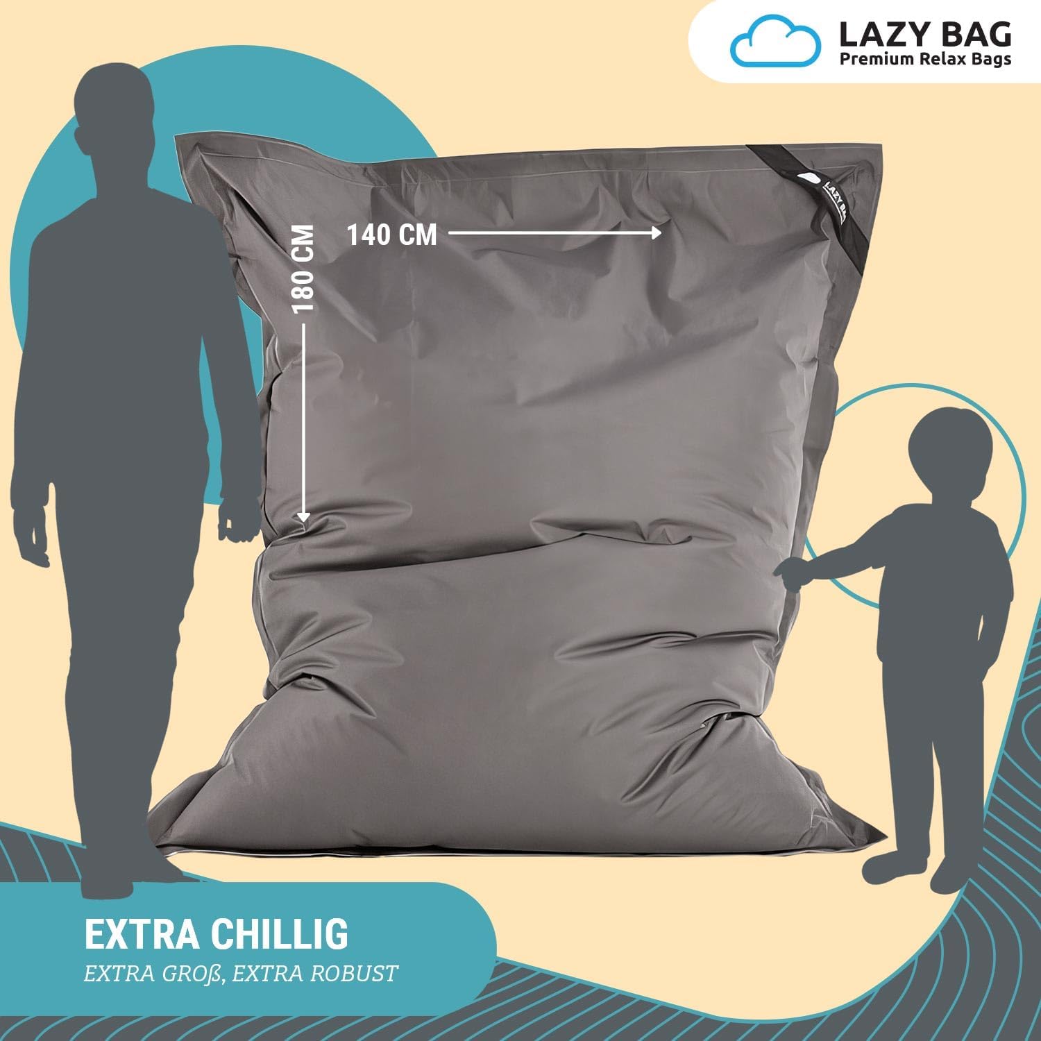 LazyBag XXL Sitzsack - Wasserfestes Outdoor Sitzkissen 180x140 cm