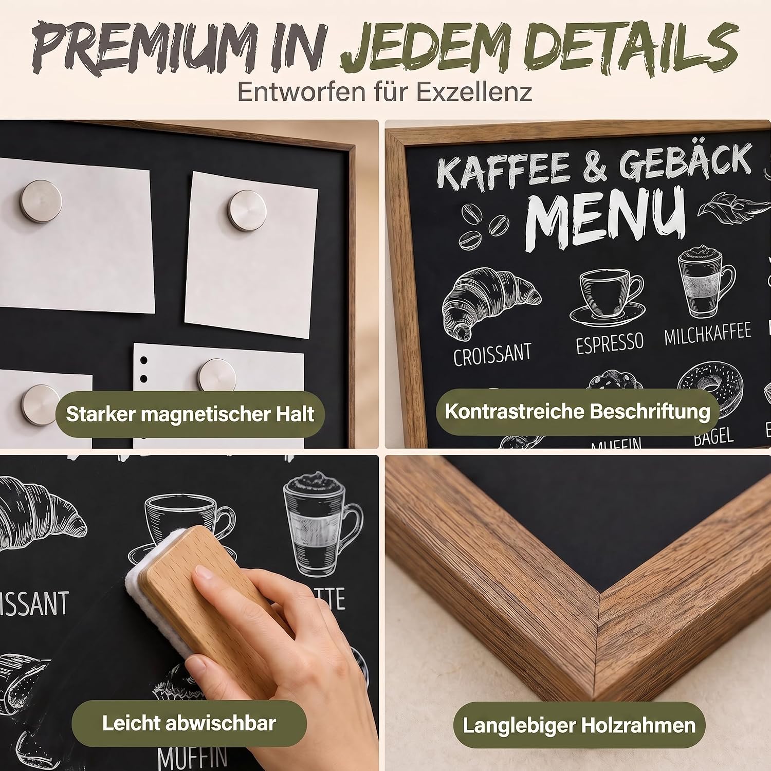 Magnetische Kreidetafel mit Holzrahmen – 26 x 35 cm – Wandtafel