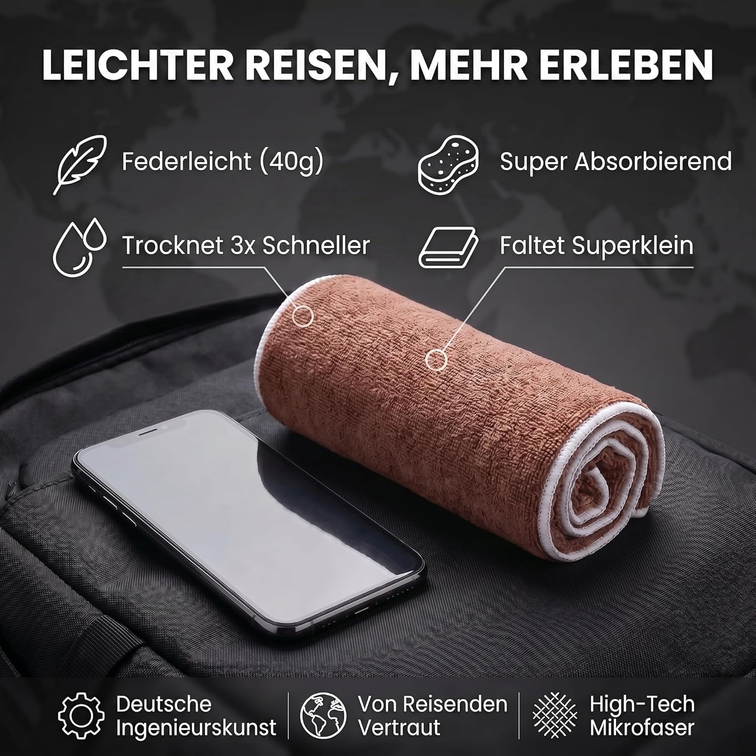 Mikrofaser Reisehandtuch 80x40 cm - Schnelltrocknend & Kompakt
