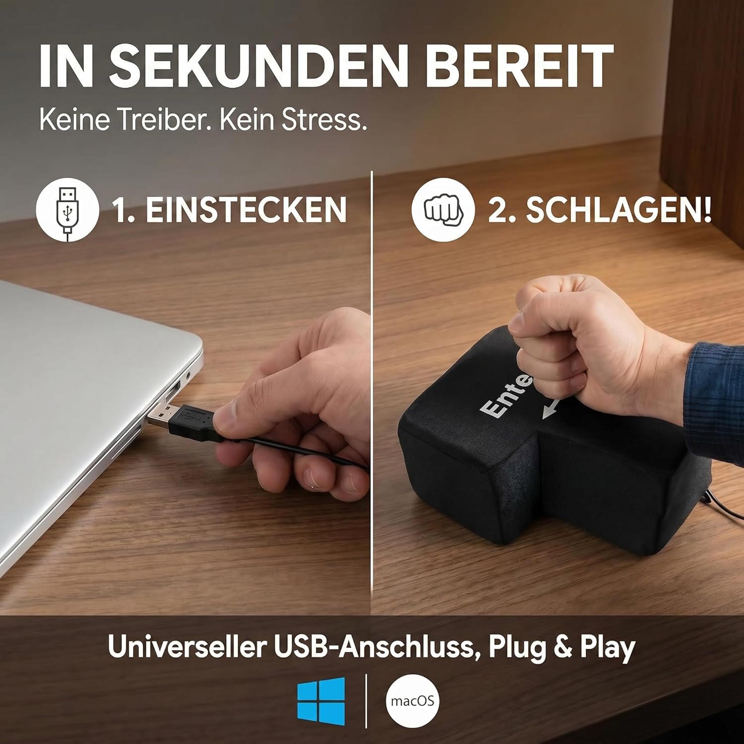 XXL Big Enter Taste USB - Anti-Stress Kissen für Büro & Gaming