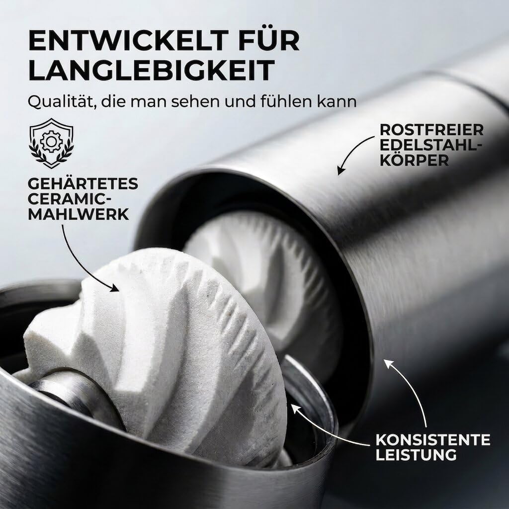 Manuelle Edelstahl-Kaffeemühle – Stufenloses Keramik-Mahlwerk