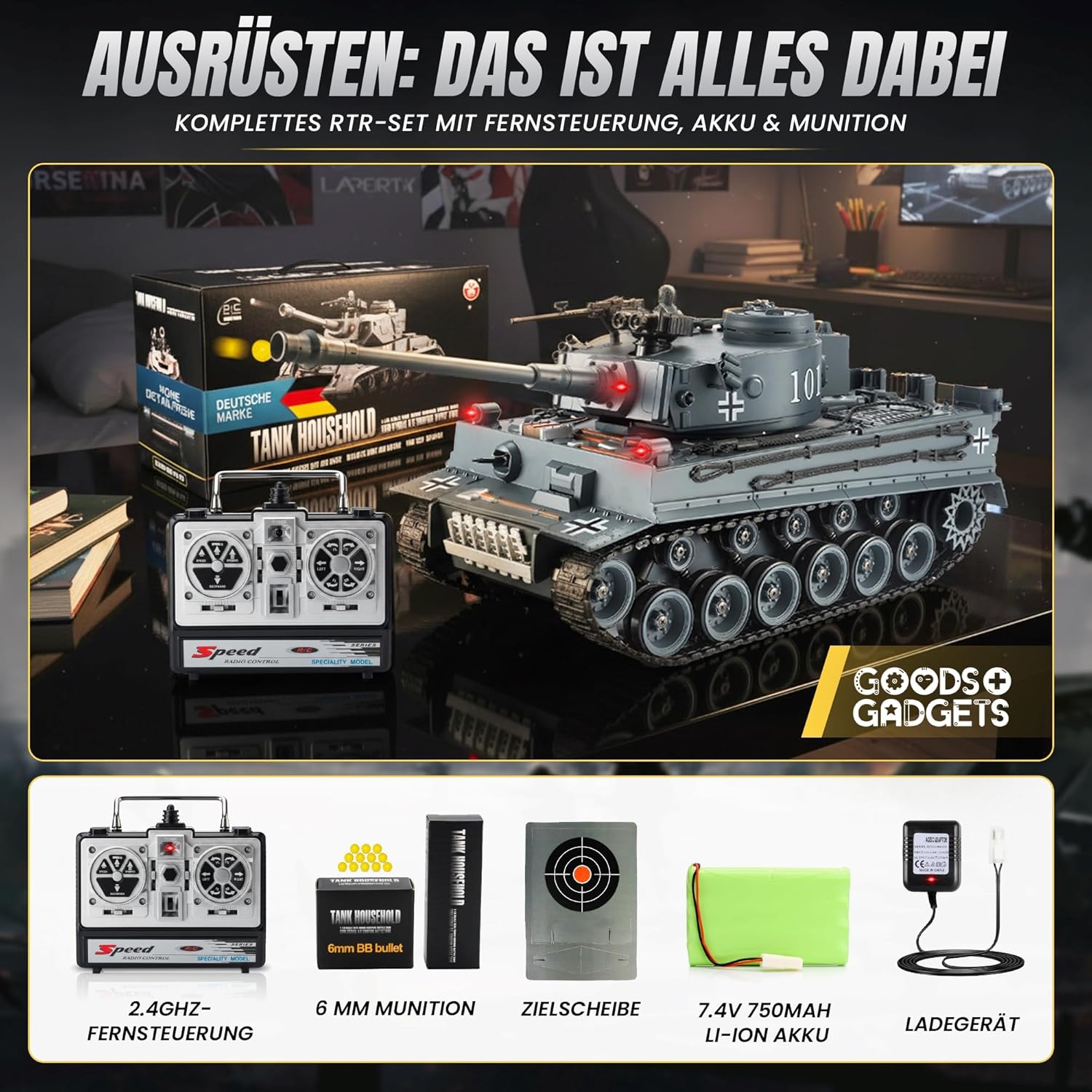 Ferngesteuerter Tiger Panzer 1:16 - RC Modellbau mit Schussfunktion