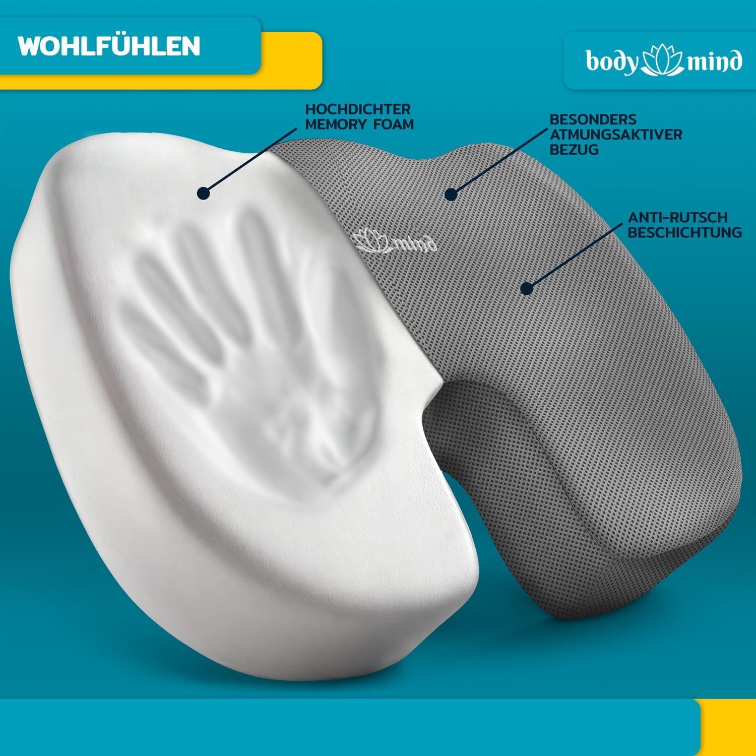 Orthopädisches Keilkissen mit Memory-Foam für Büro & Auto