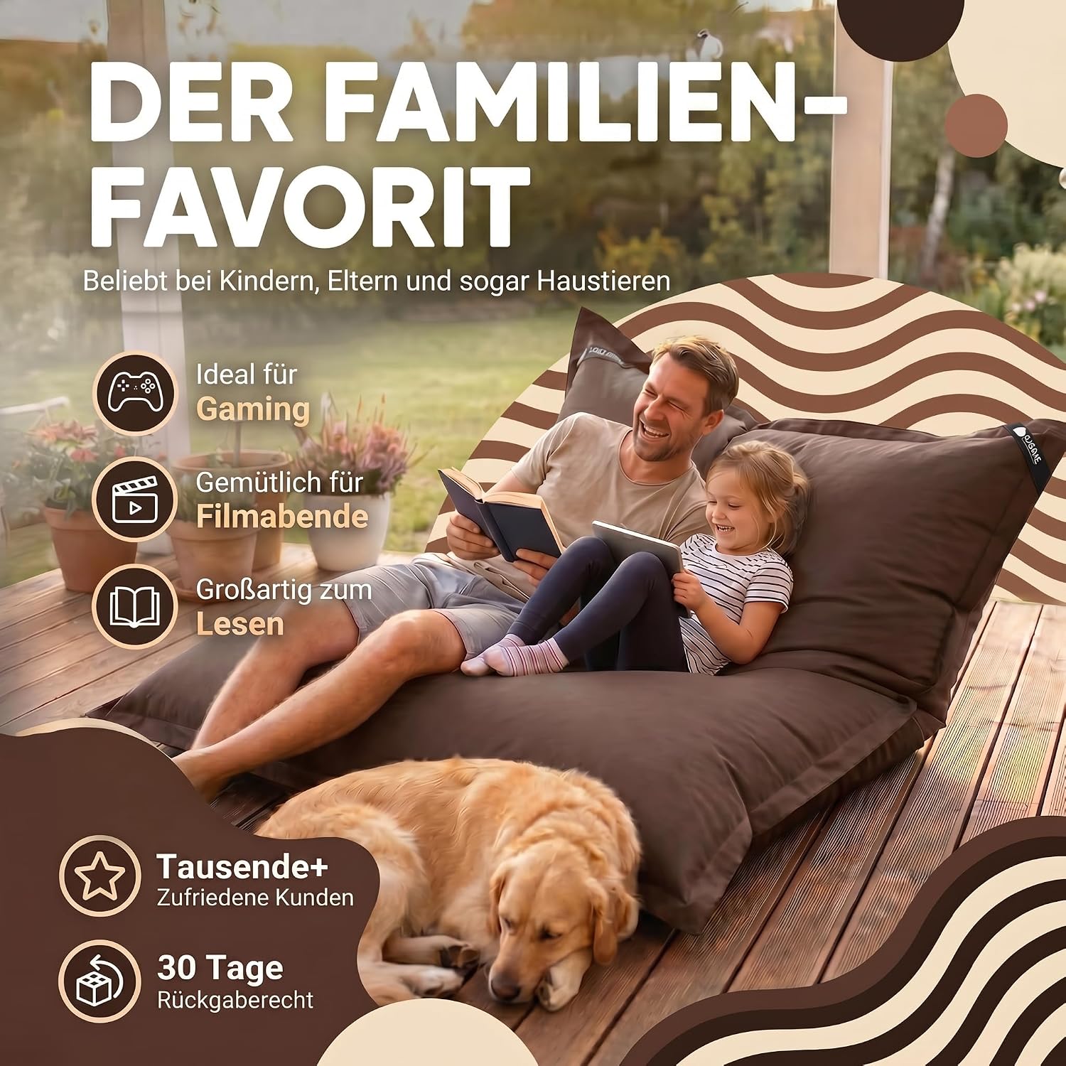LazyBag XXL Sitzsack - Wasserfestes Outdoor Sitzkissen 180x140 cm