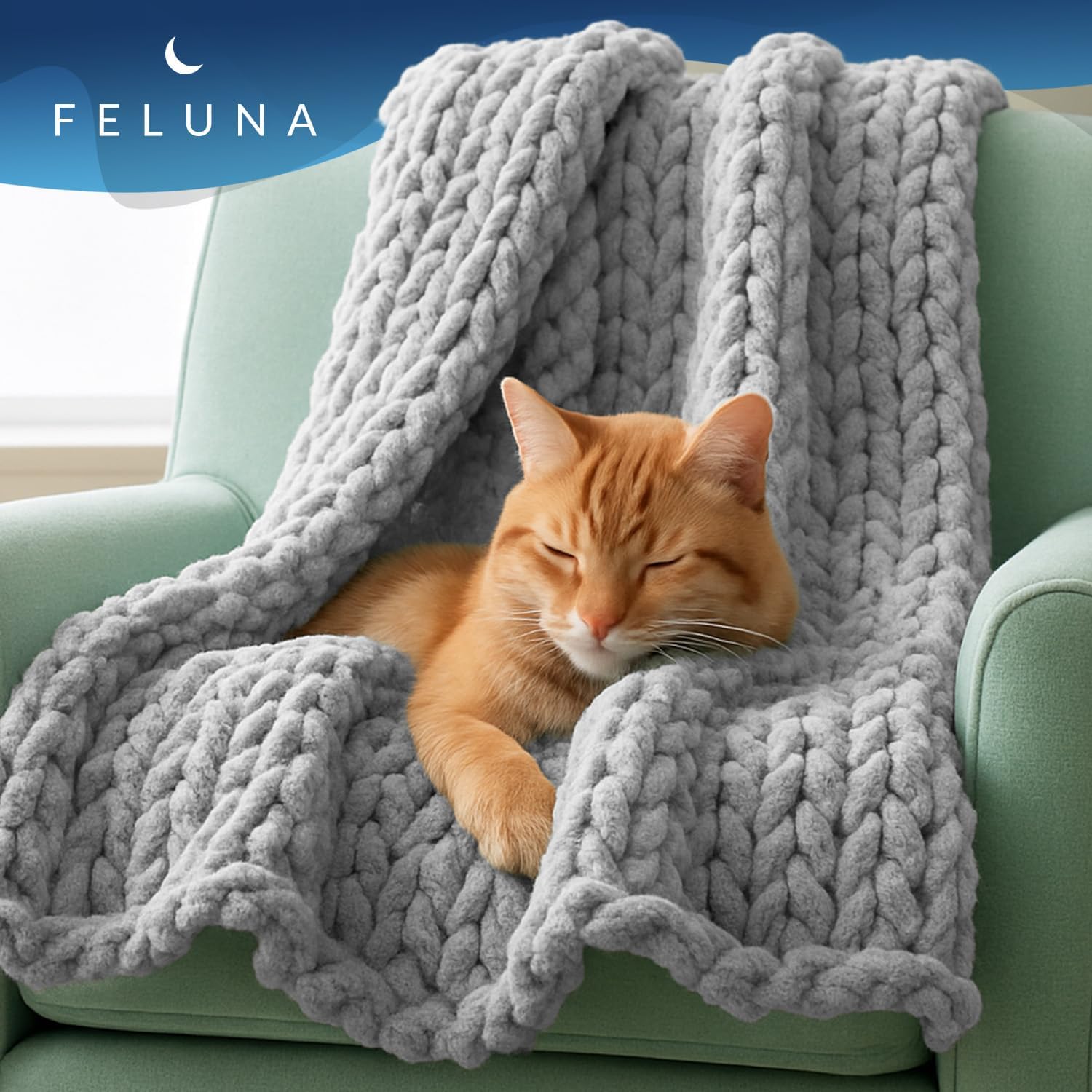 Feluna Grob gestrickte Kuscheldecke – Flauschige Wohndecke XXL
