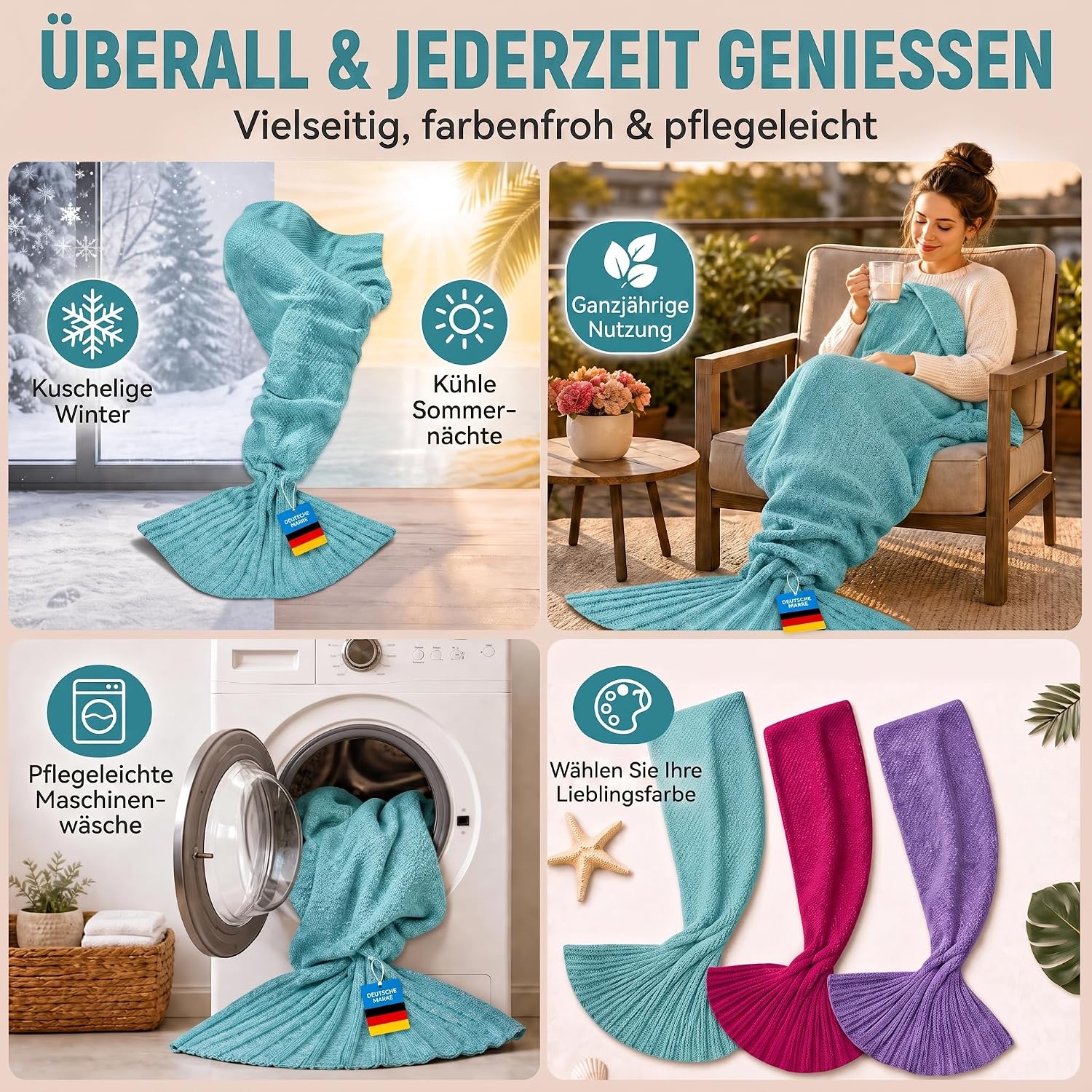 Feluna Meerjungfrau Kuscheldecke – 180x85 cm – Weiche Strickdecke