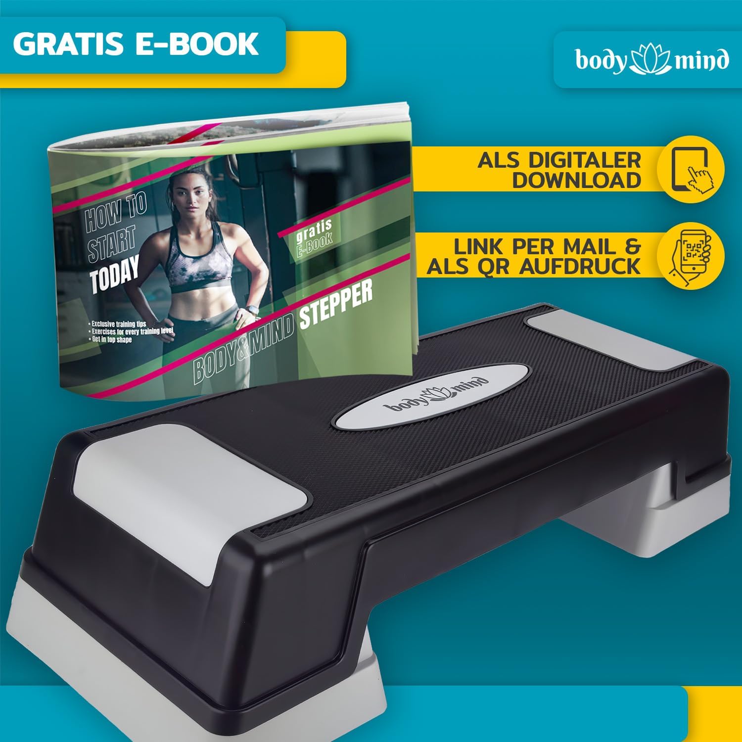Aerobic Stepper – 3-Stufen Steppbrett mit Anti-Rutsch-Matte