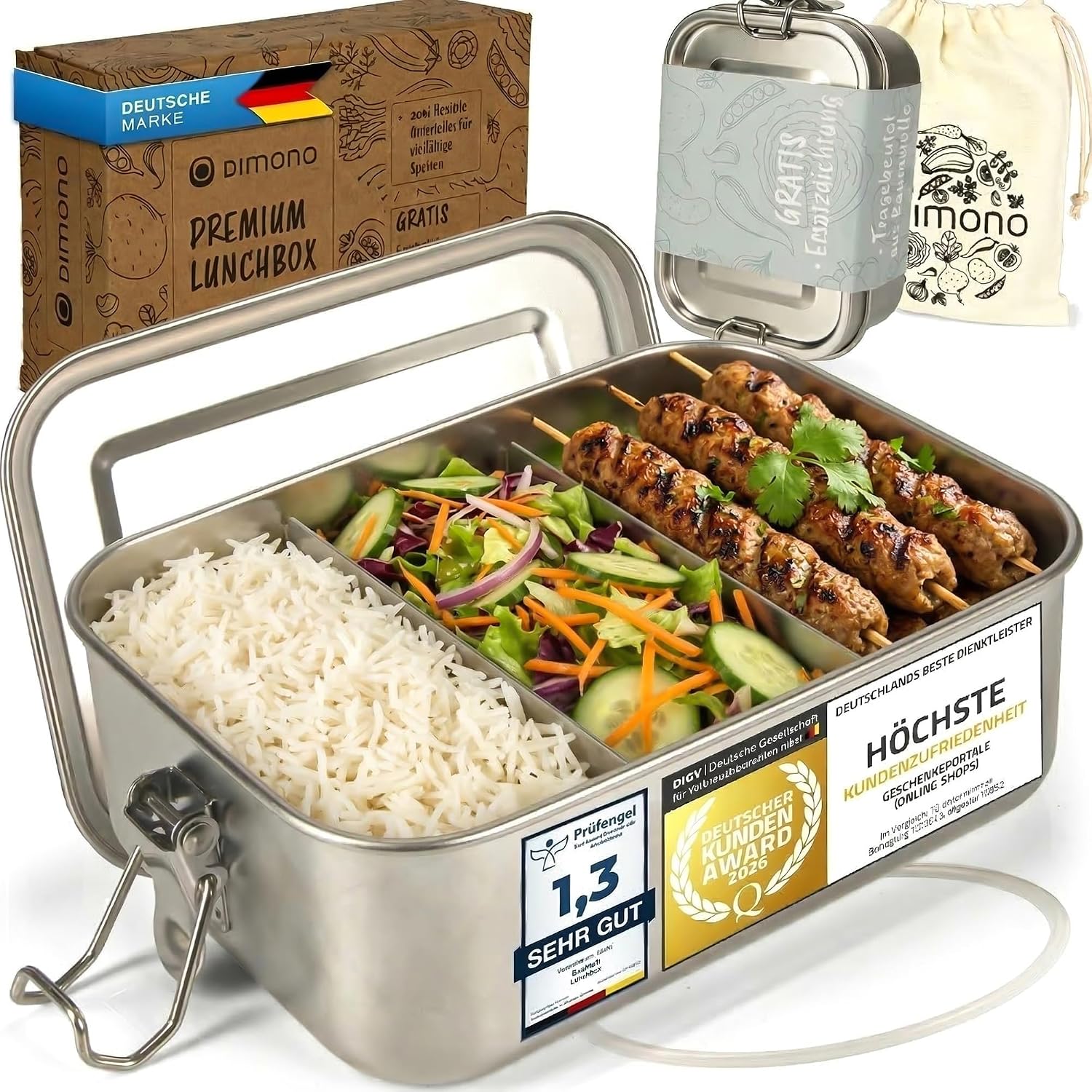Edelstahl Lunchbox mit Baumwollbeutel – Auslaufsichere Bento-Box