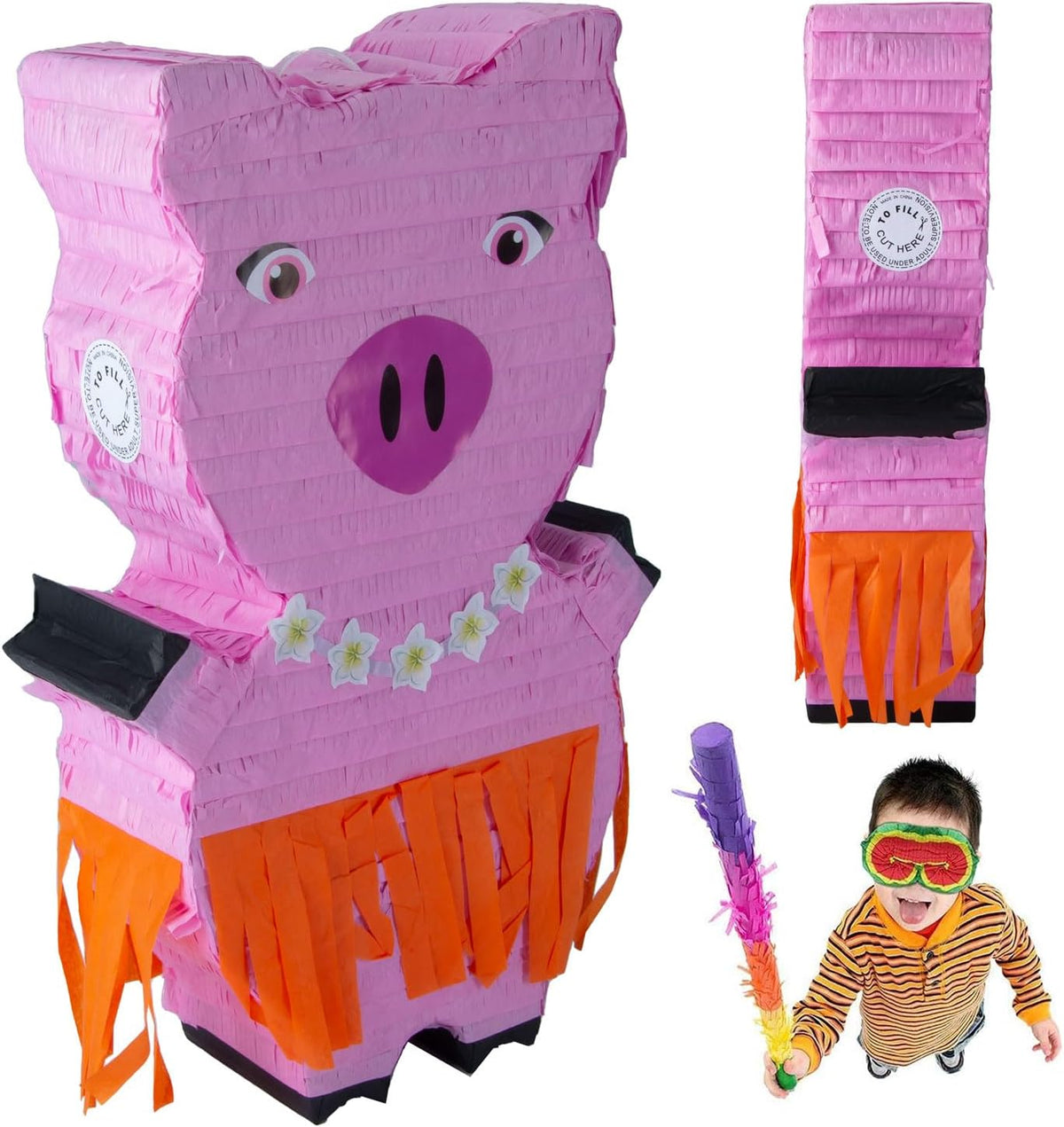 Piñata Set für Kindergeburtstag mit Stab & Augenmaske – Bunter Spaß