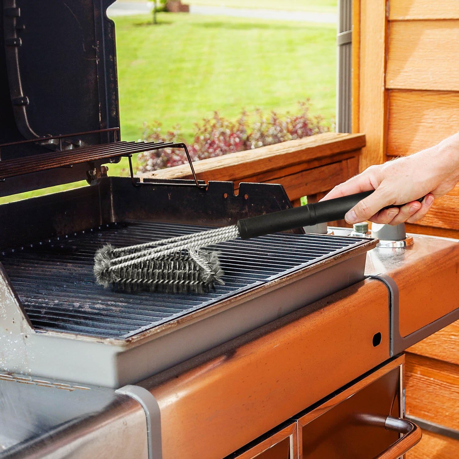 3in1 Edelstahl Grillbürste – 45 cm Reiniger mit Schaber