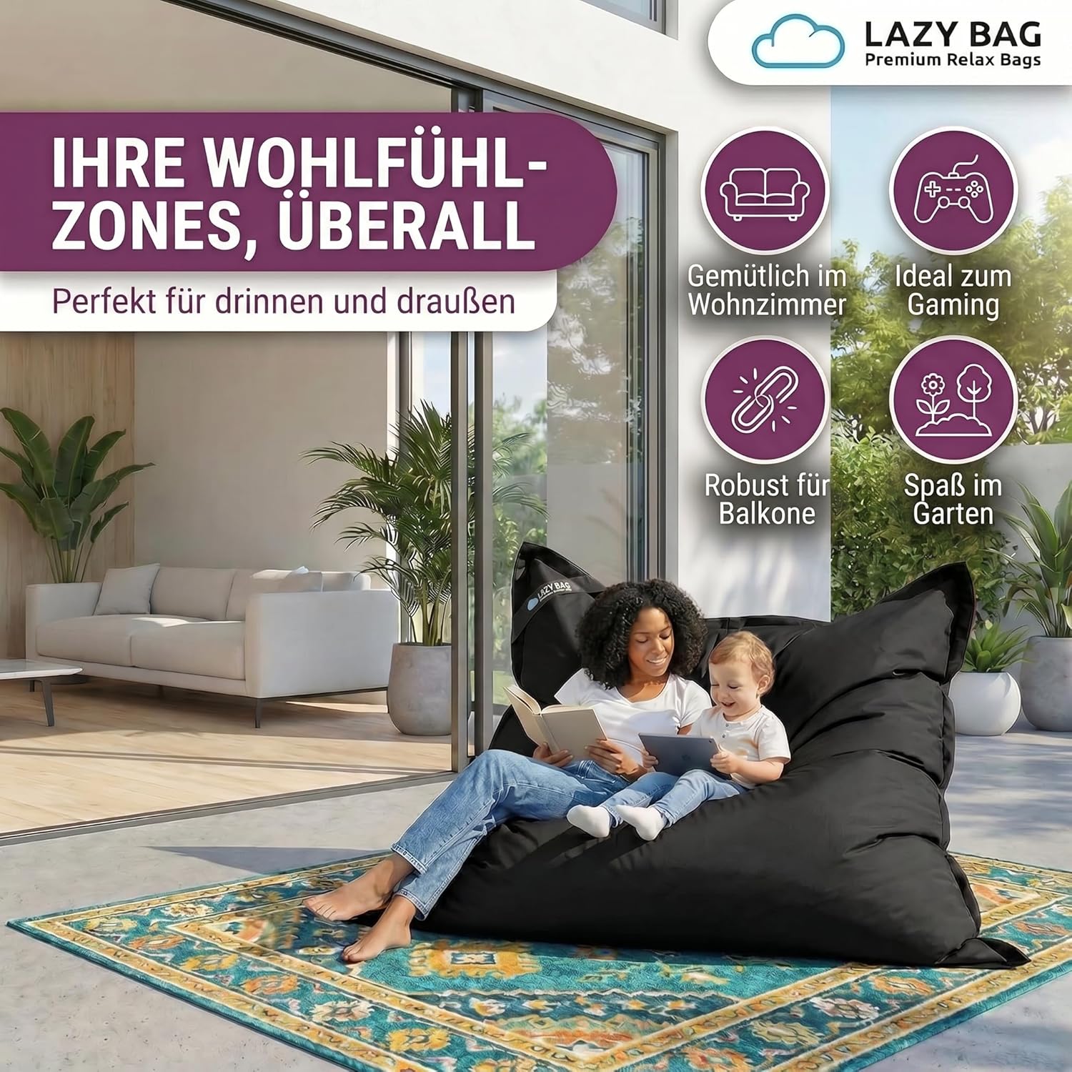 LazyBag Outdoor Sitzsack Junior – Wasserfestes Sitzkissen für Kinder