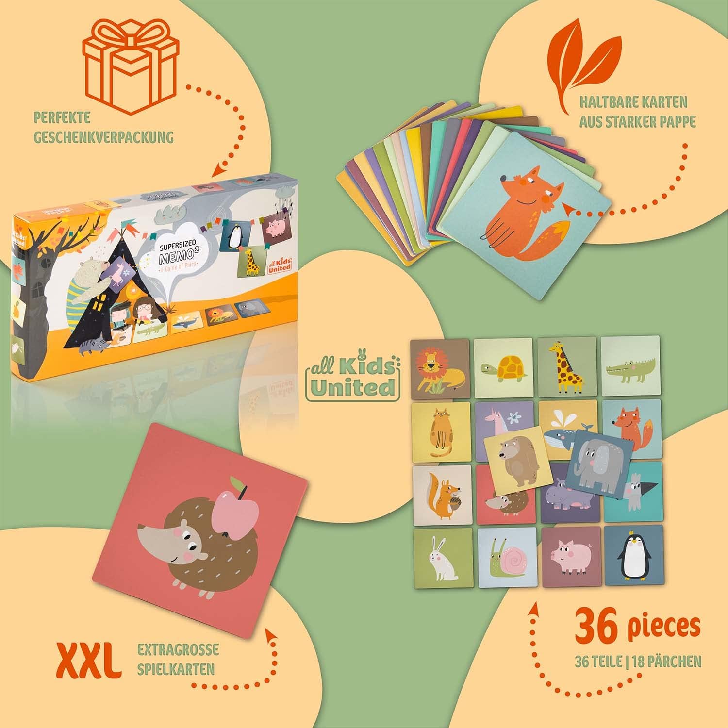 Memo² Holz-Memory für Kinder - Hochwertiges Tier-Gedächtnisspiel