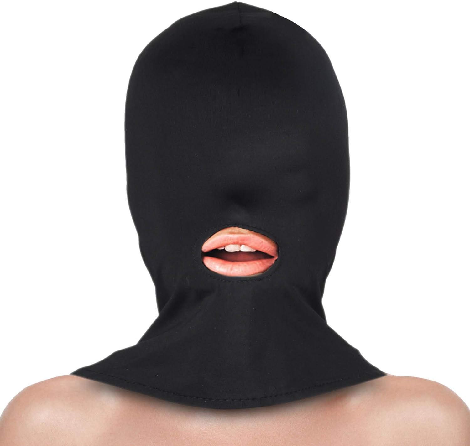 Erotische BDSM Fetisch Maske - Dehnbare Bondage-Haube mit Mundöffnung