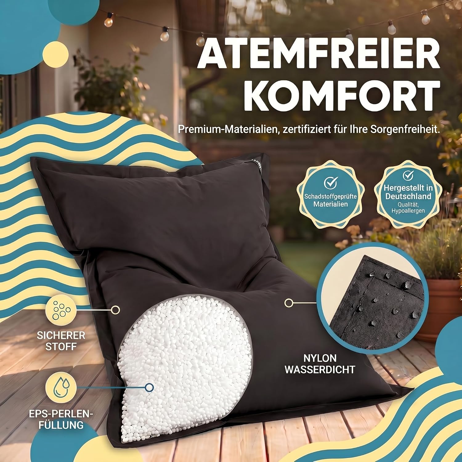 LazyBag XXL Sitzsack - Wasserfestes Outdoor Sitzkissen 180x140 cm