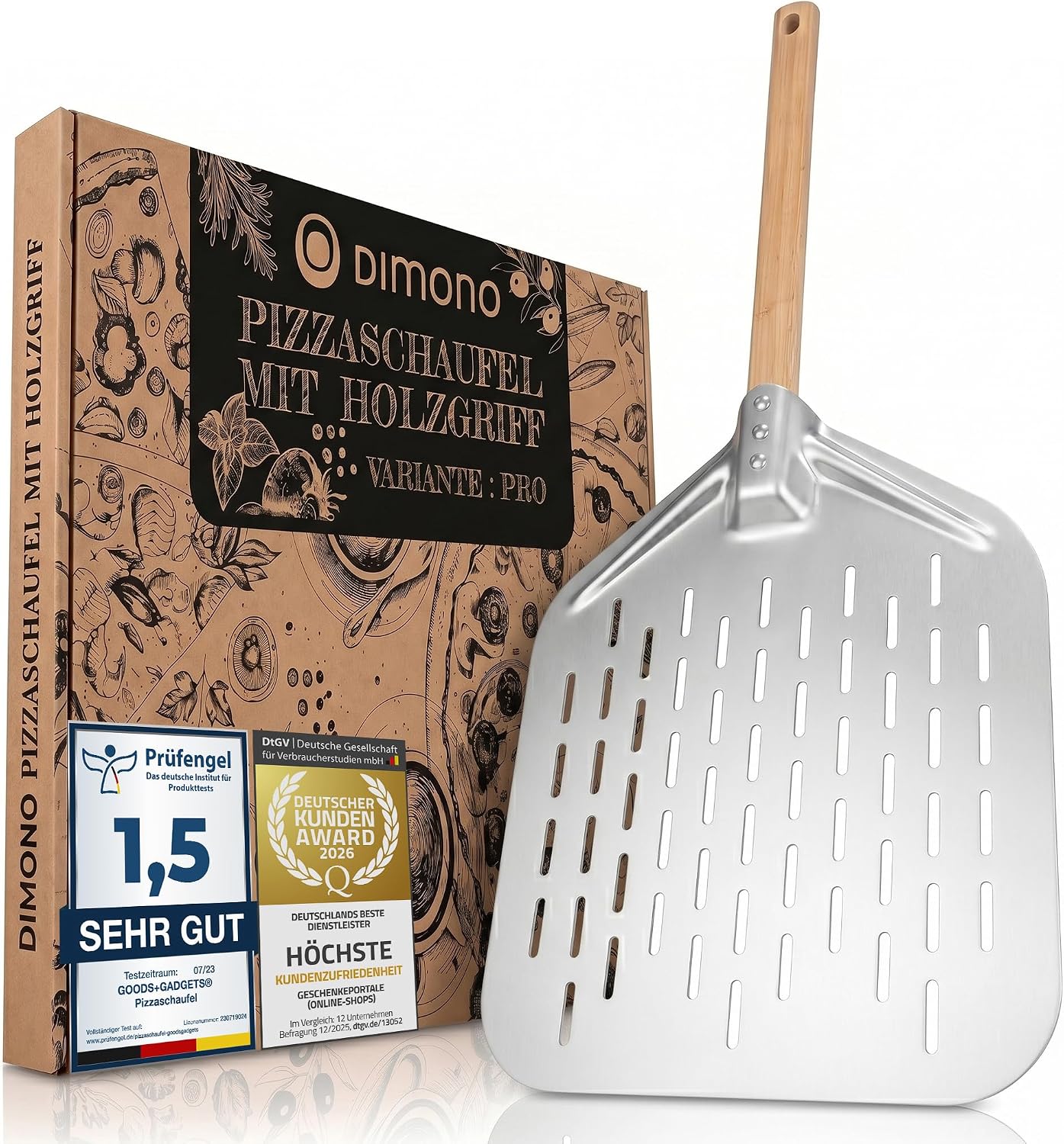 Klappbare Pizzaschaufel mit Holzgriff & Aluminium-Schaufel