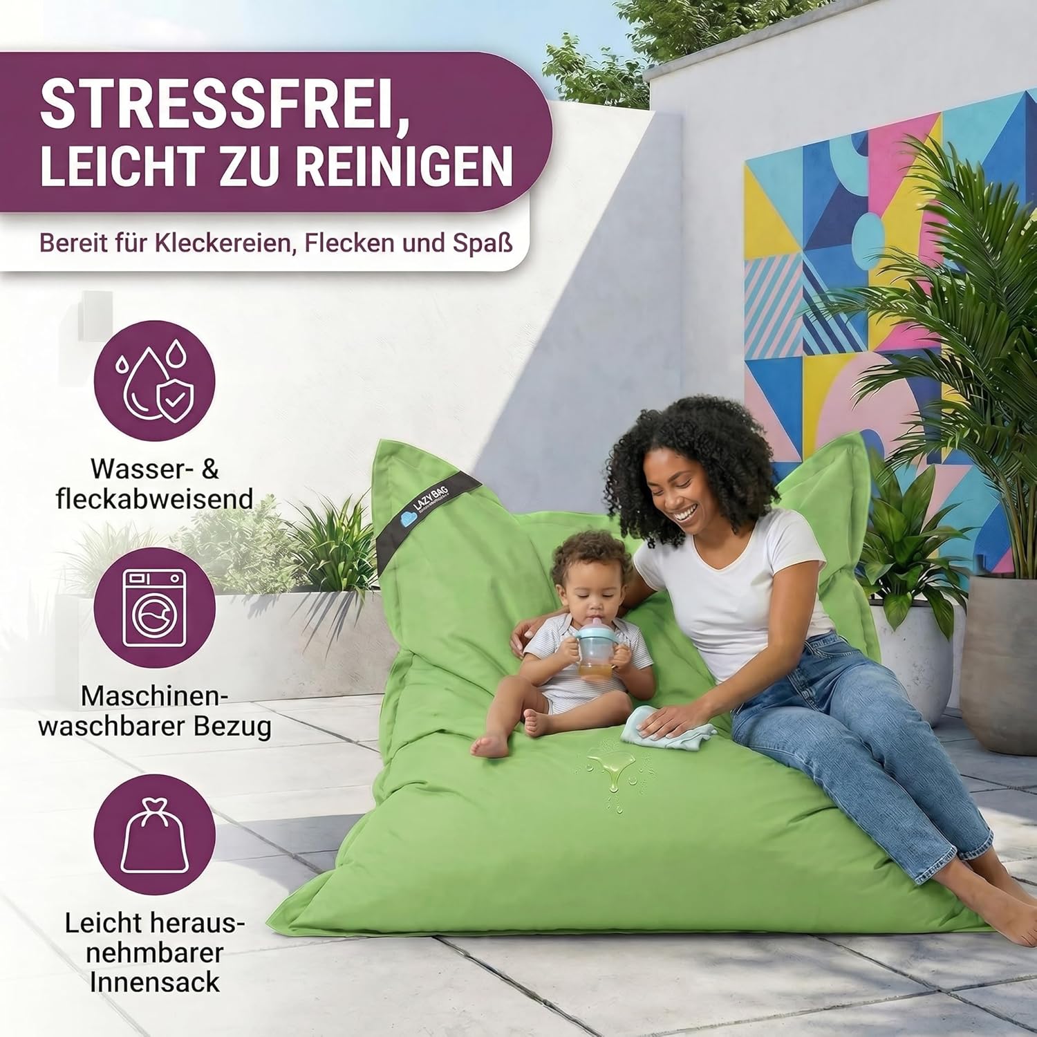 LazyBag Outdoor Sitzsack Junior – Wasserfestes Sitzkissen für Kinder