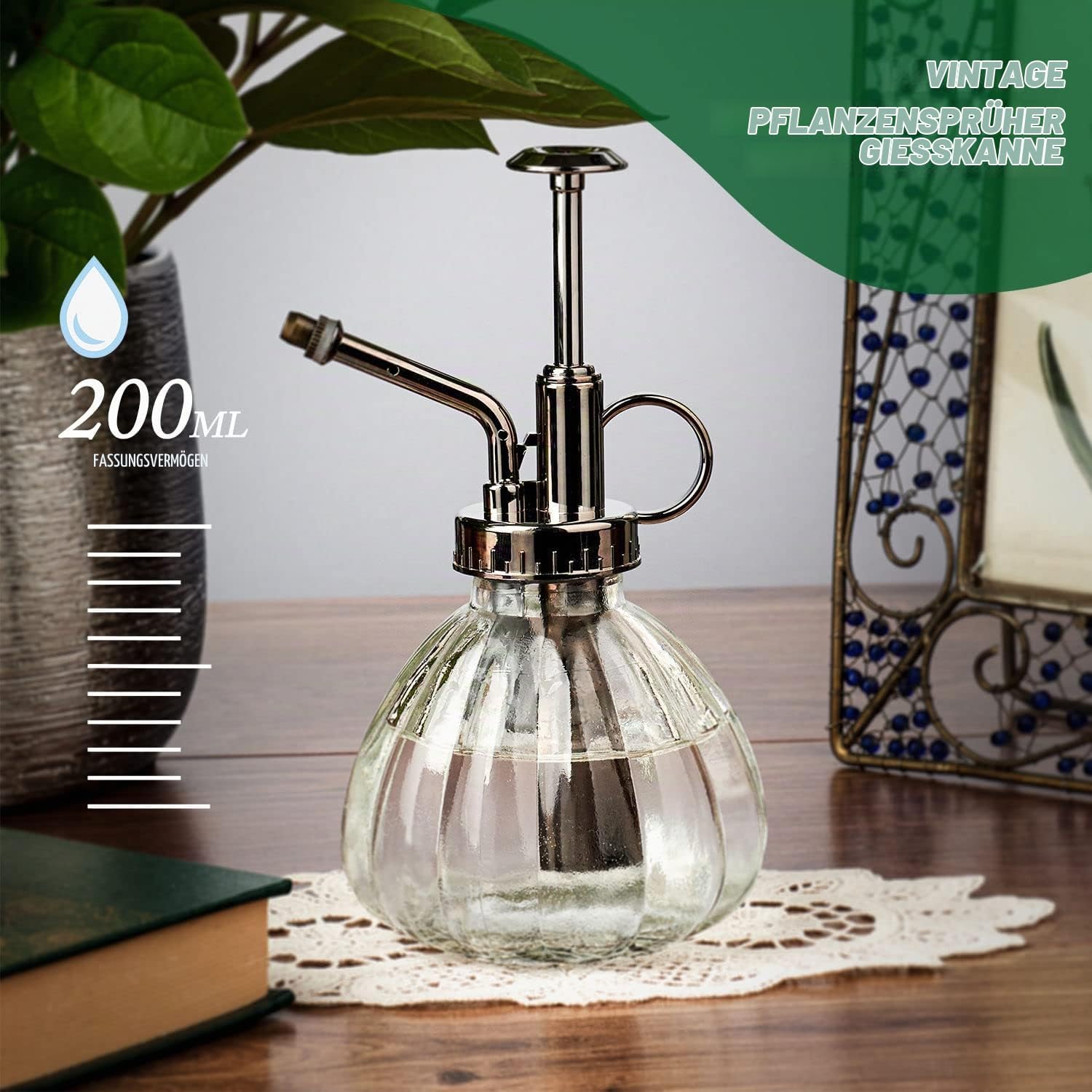 Vintage Pflanzenzerstäuber Glas - 200ml Retro Sprühflasche