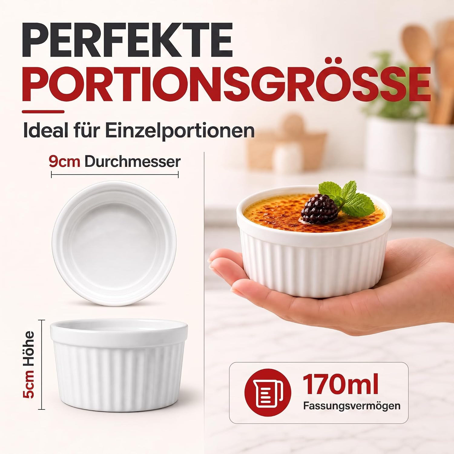 8er Set Dessertschalen & Creme-Brulée-Förmchen aus Keramik Weiß