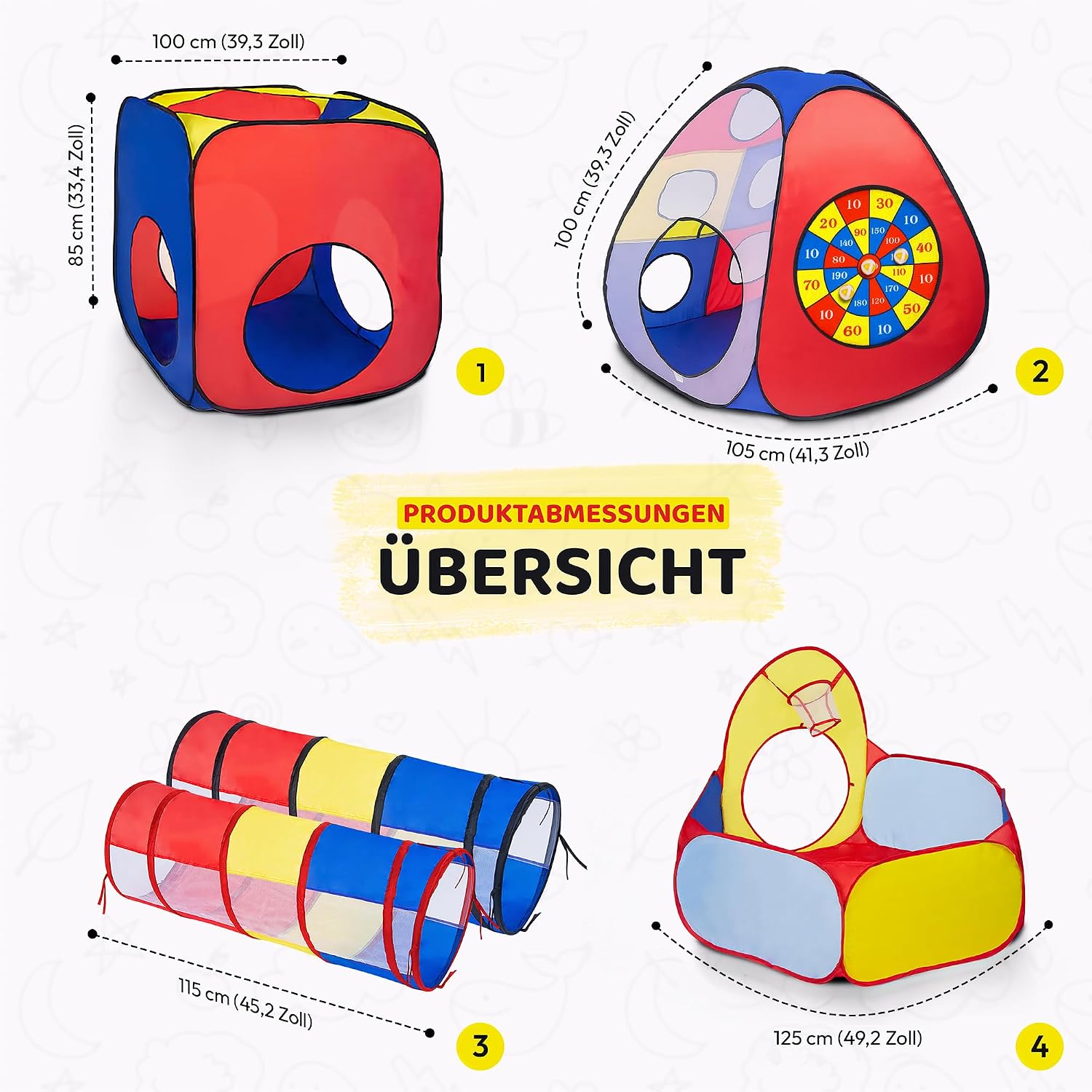 Spielzelt für Kinder mit Tunnel & Bällebad – 5-tlg. Pop-Up Zelt