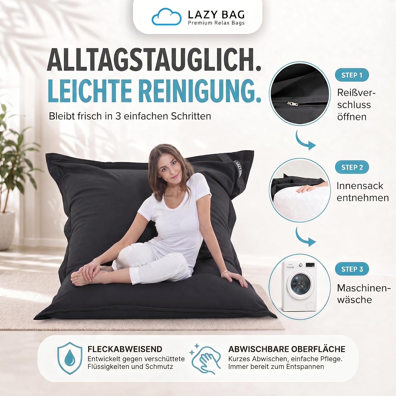 LazyBag XXL Sitzsack 180x140 cm aus Baumwolle – 400L Komfort
