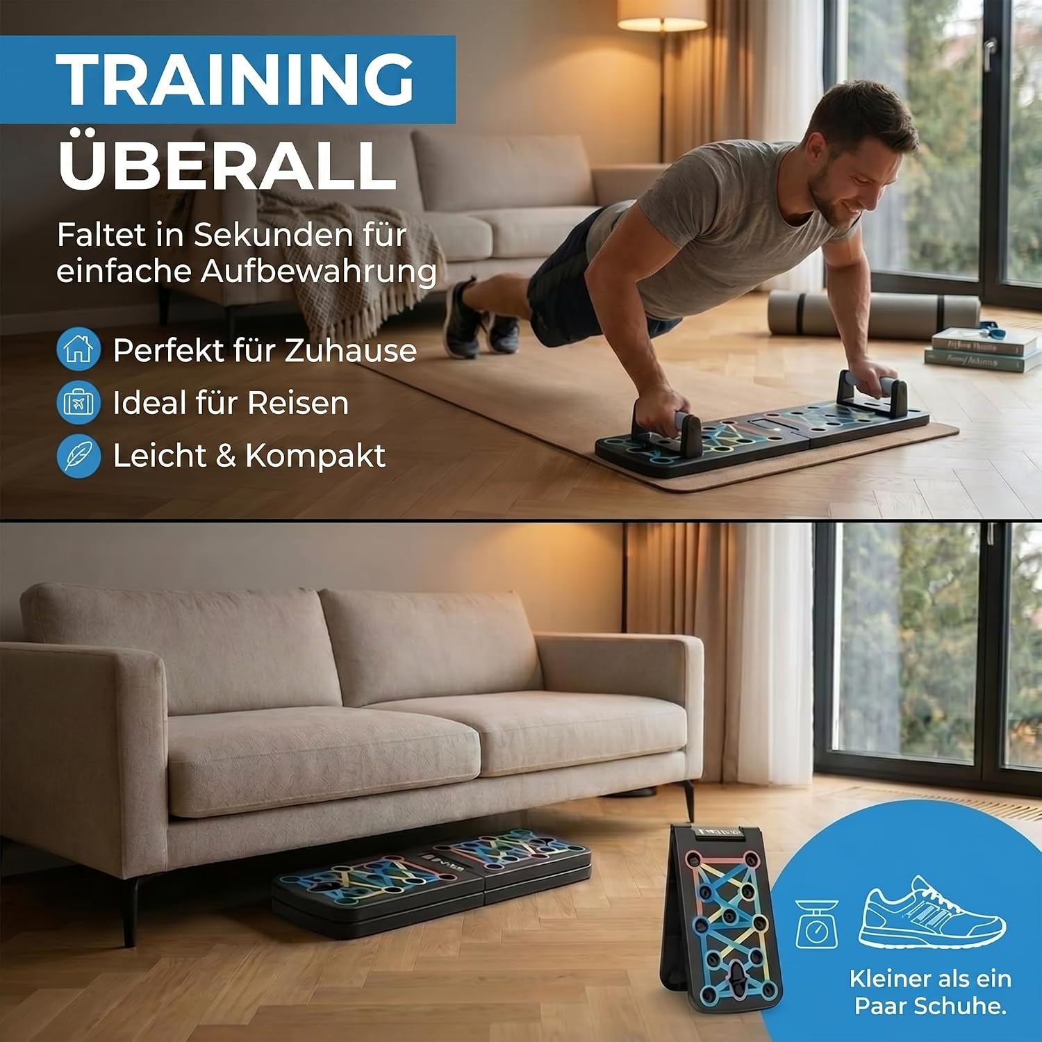 20in1 Liegestütze-Brett Elite - Faltbares Push-Up Board mit Bändern