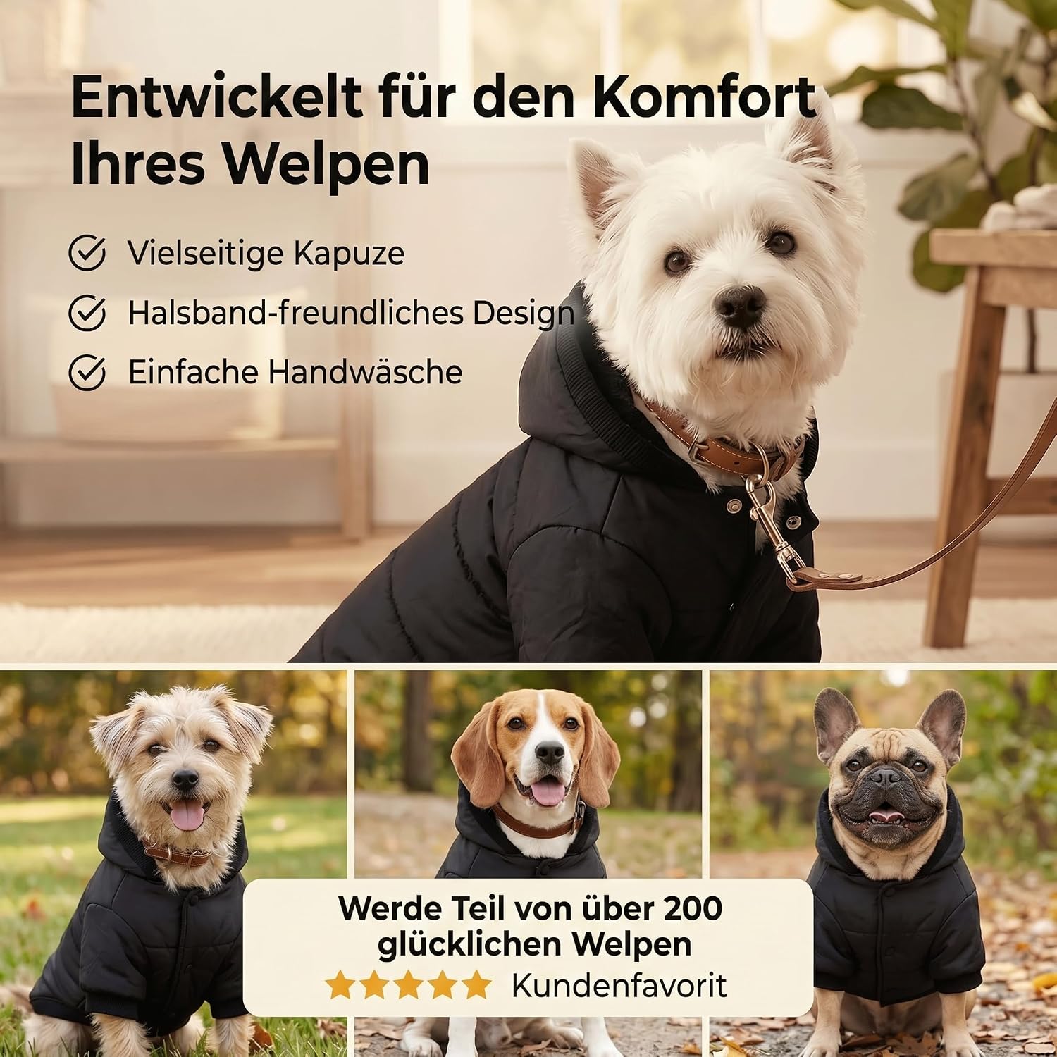 Warmer Hundemantel mit Kapuze – Hundejacke für kleine Hunde