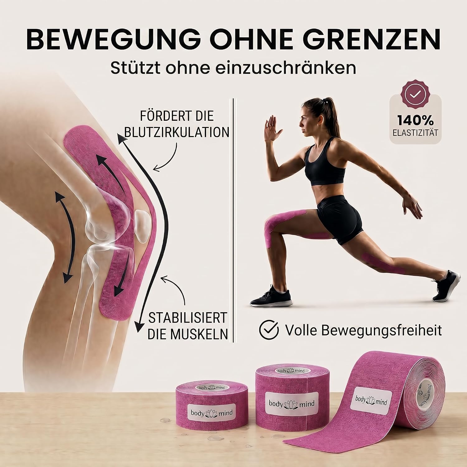 Kinesiologie-Tape 5cm x 5m – Elastisches Physio-Sporttape
